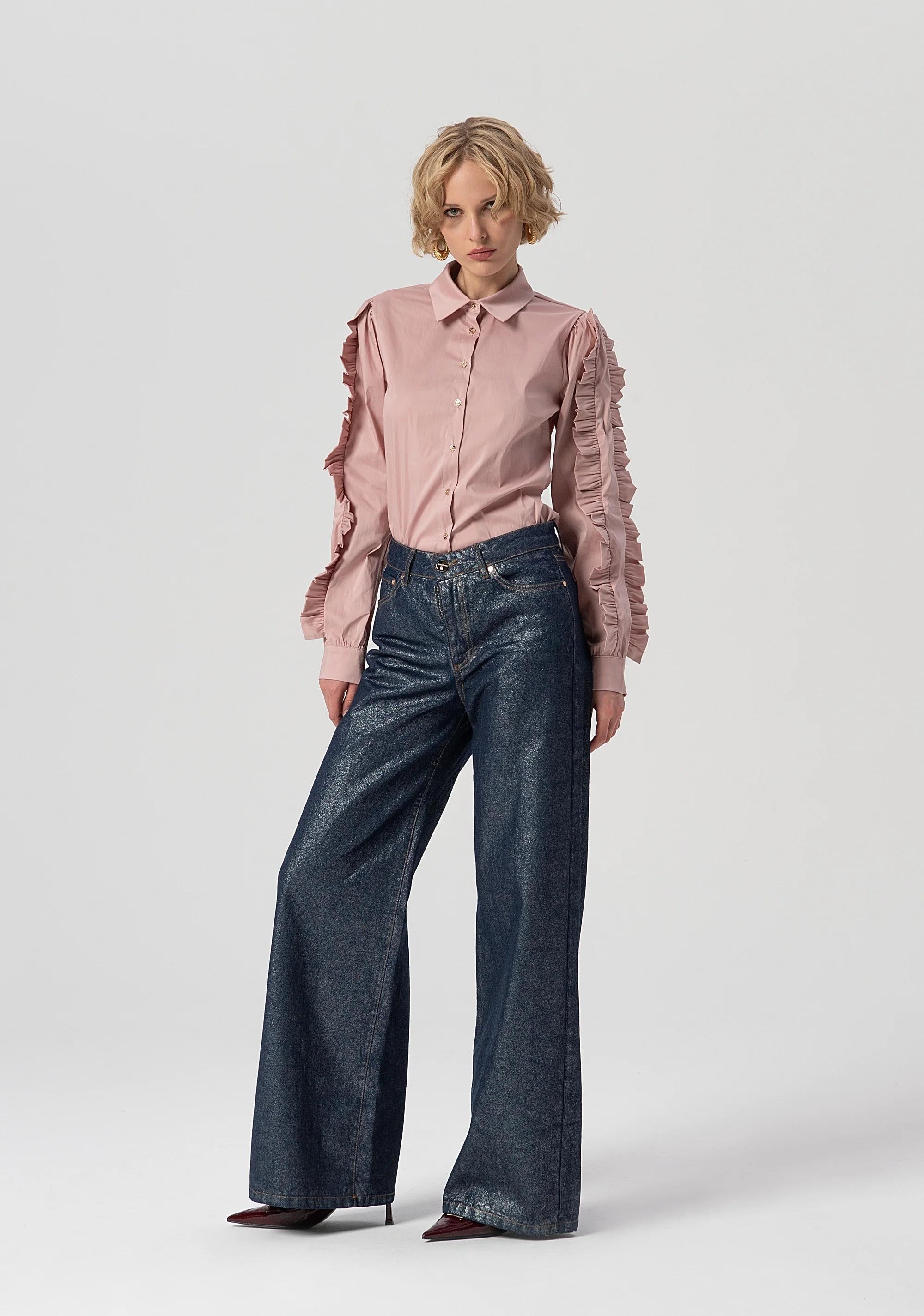 Fracomina Jeans flare a palazzo in denim con spalmatura FS25WV3015D400L9 365 FRACOMINA 