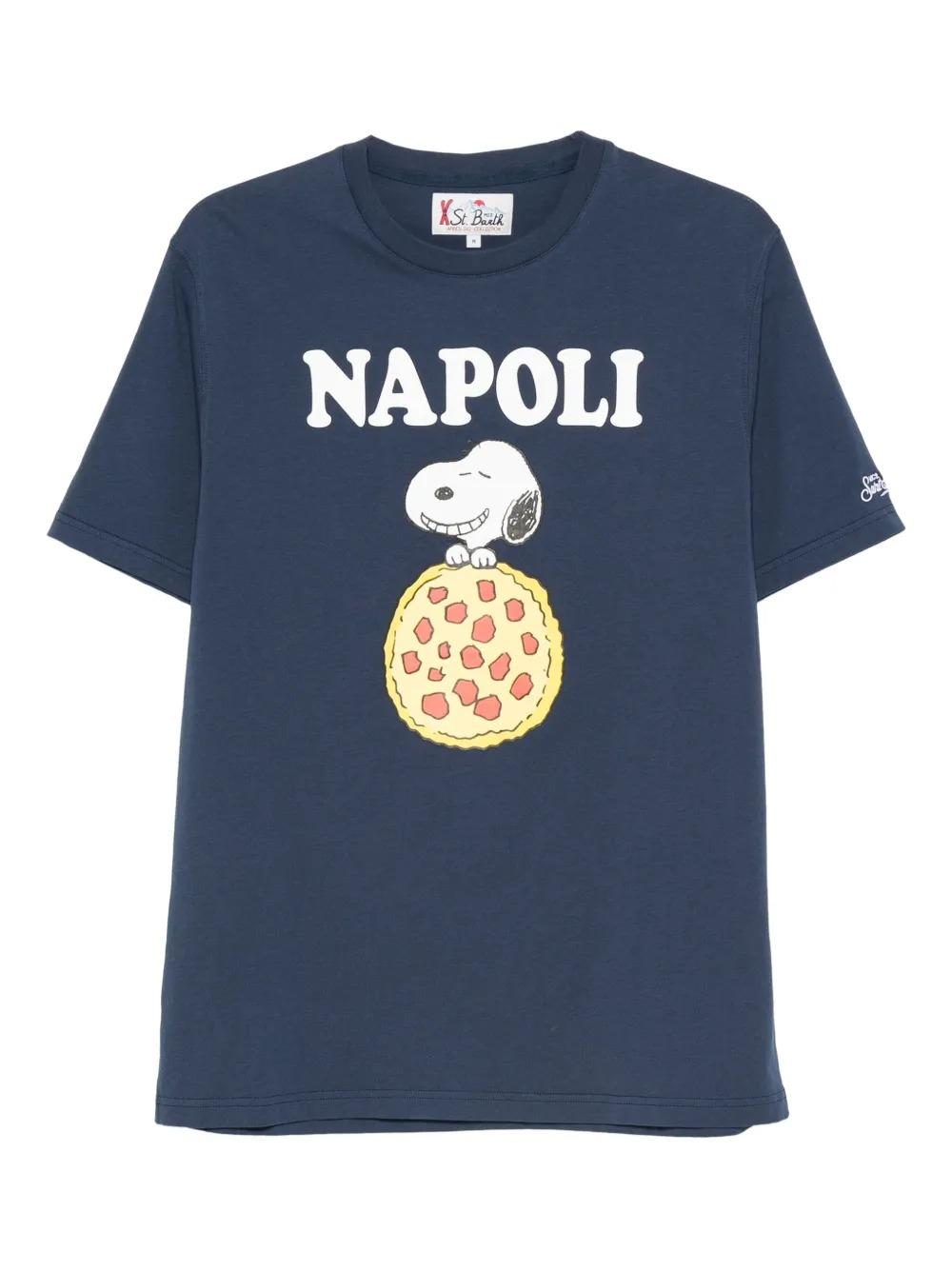 T-Shirt Saint Barth blu con stampa snoopy con pizza NAPOLI CAM0001 01622I MC2 SAINT BARTH 