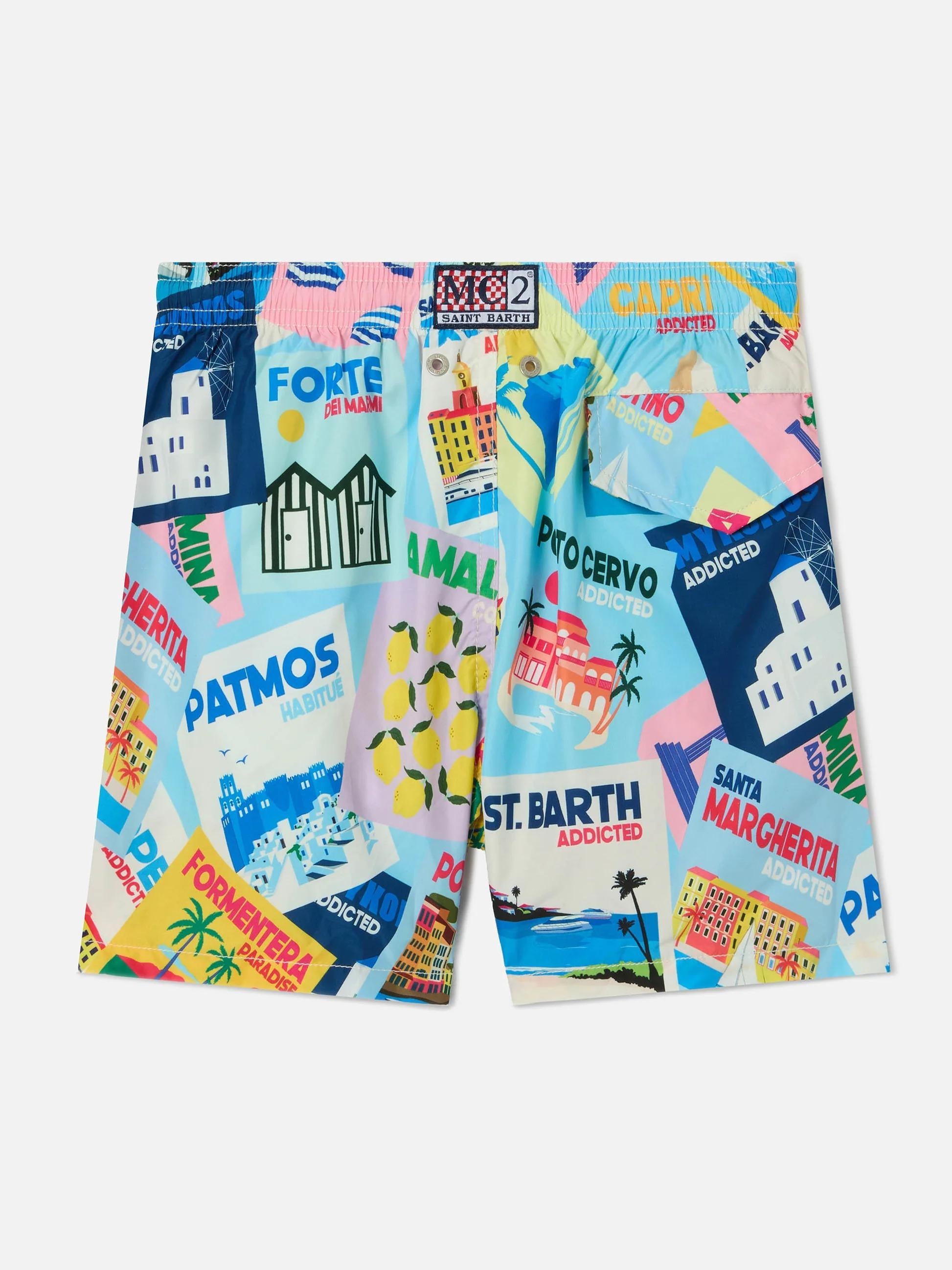 Costume Jean Lighting con stampa Cartoline all-over JEA0004 04092L MC2 SAINT BARTH 