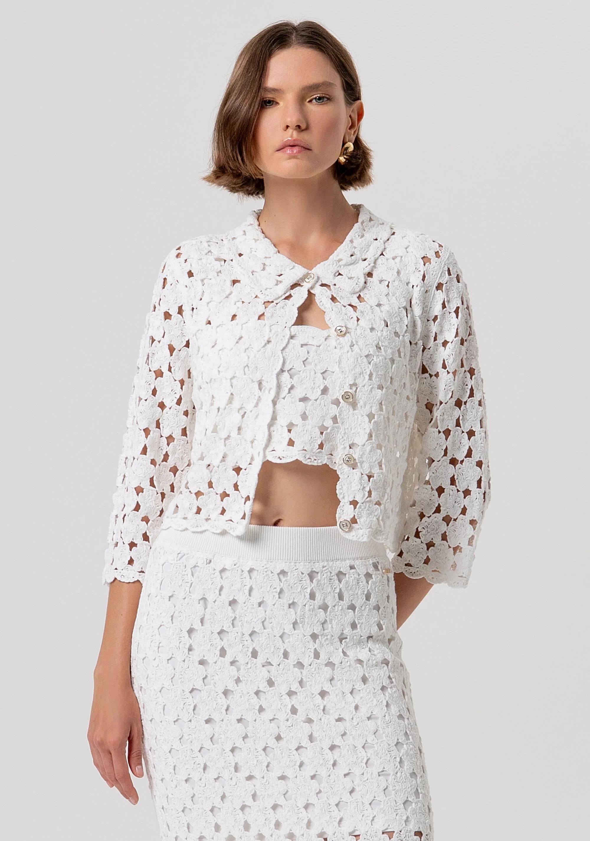 Cardigan regular in pizzo cream FR26ST8018K488R6 108 FRACOMINA 