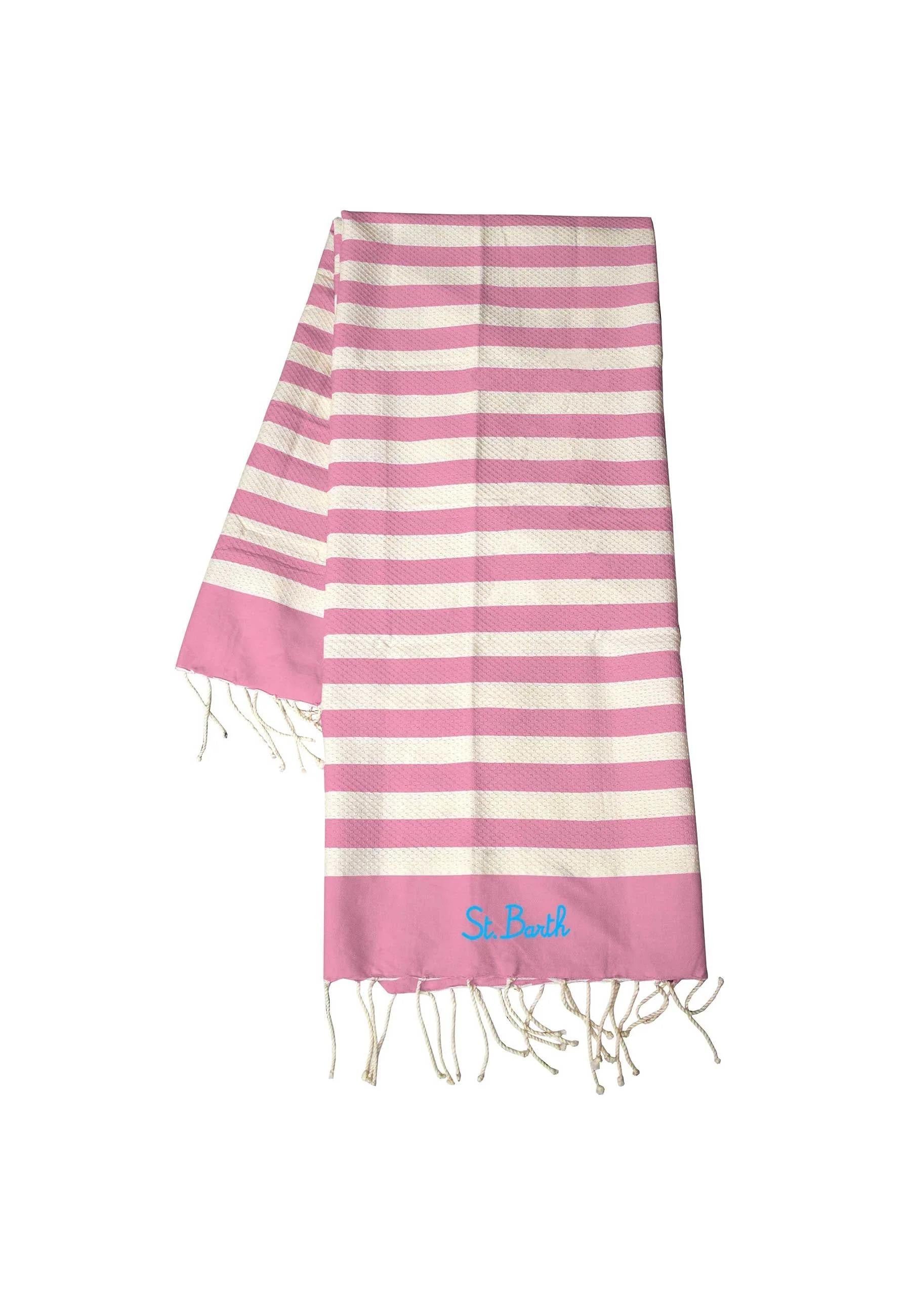 Mc2 saint barth Telo Mare Fantasia Foutas Rigato Rosa Beige con Frange FOUT012 00640L MC2 SAINT BARTH 