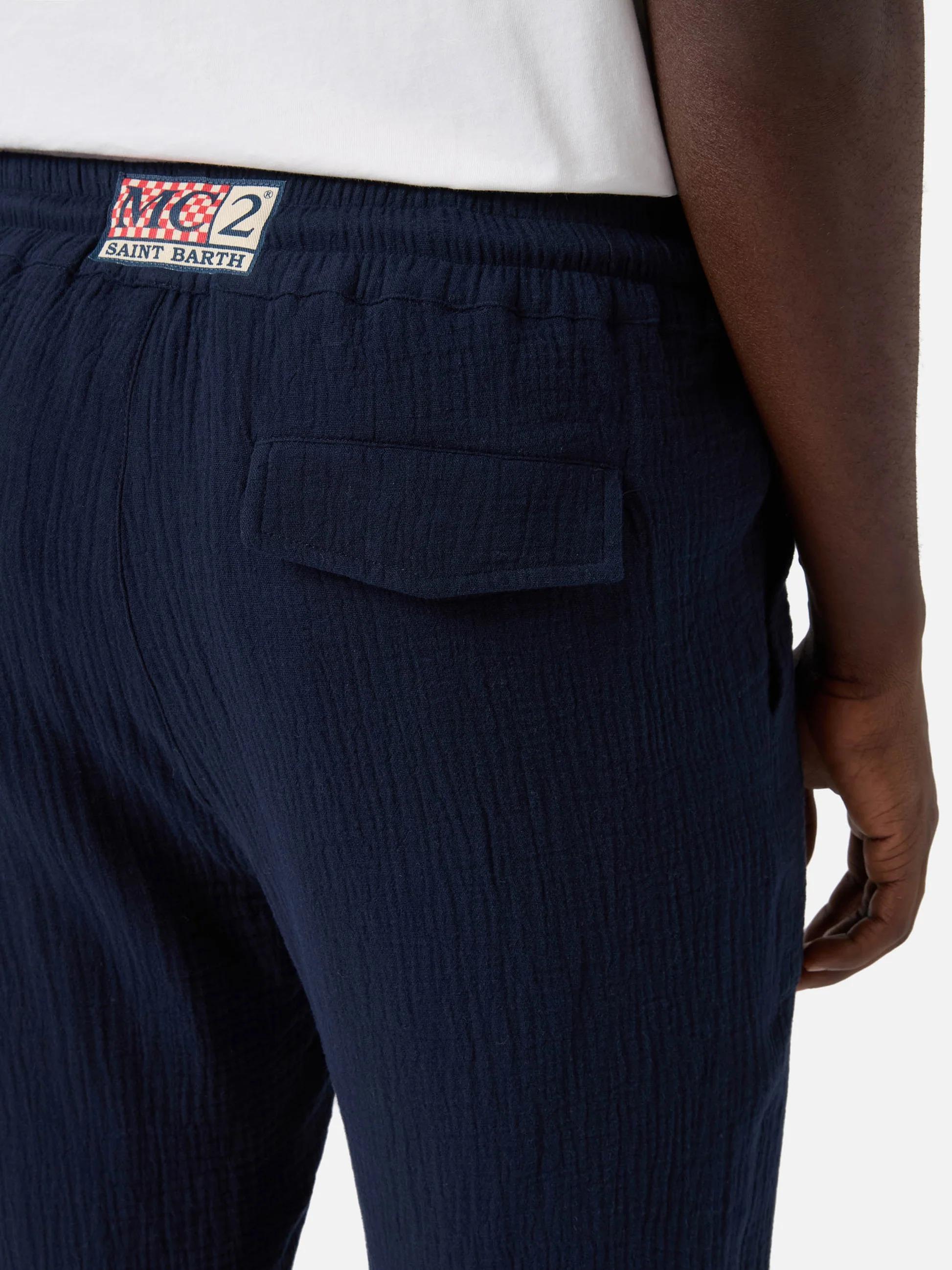 Pantalone Calais lungo in garza di puro cotone blu navy CAA0001 00465L MC2 SAINT BARTH 