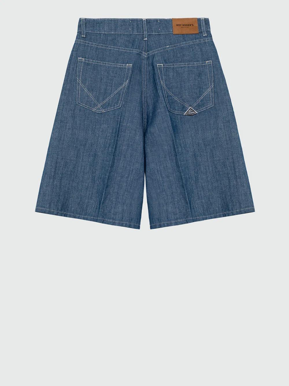 ROY ROGER'S Bermuda billie chambray cotton linen rinse indigo RND90282D7380021 C0090 ROY ROGER'S 