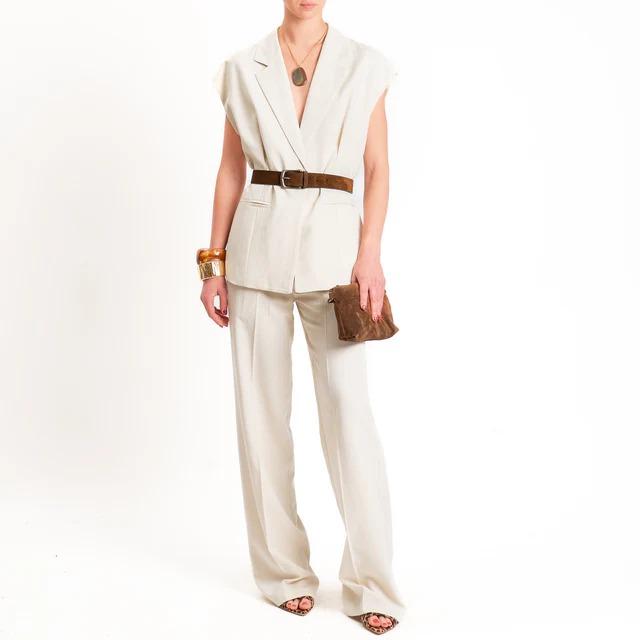 Vicolo-Gilet un bottone misto lino -beige TAB1655 BEIGE VICOLO 