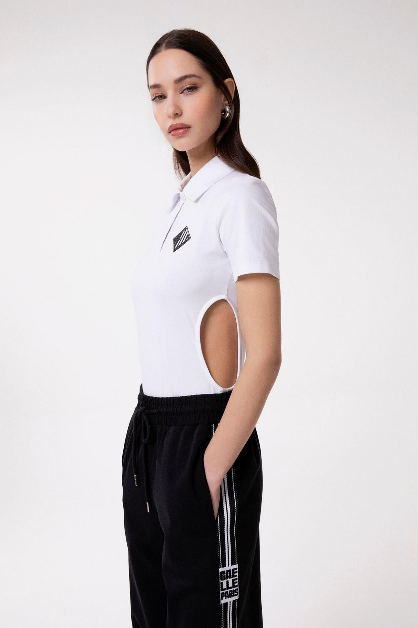 Body Mezza Manica Con Collo E Abbottonatura A Polo Con Aperture Sui Fianchi  Bianco - Gaëlle Paris GAABW09318-PTTS0059 BI01 GAELLE 