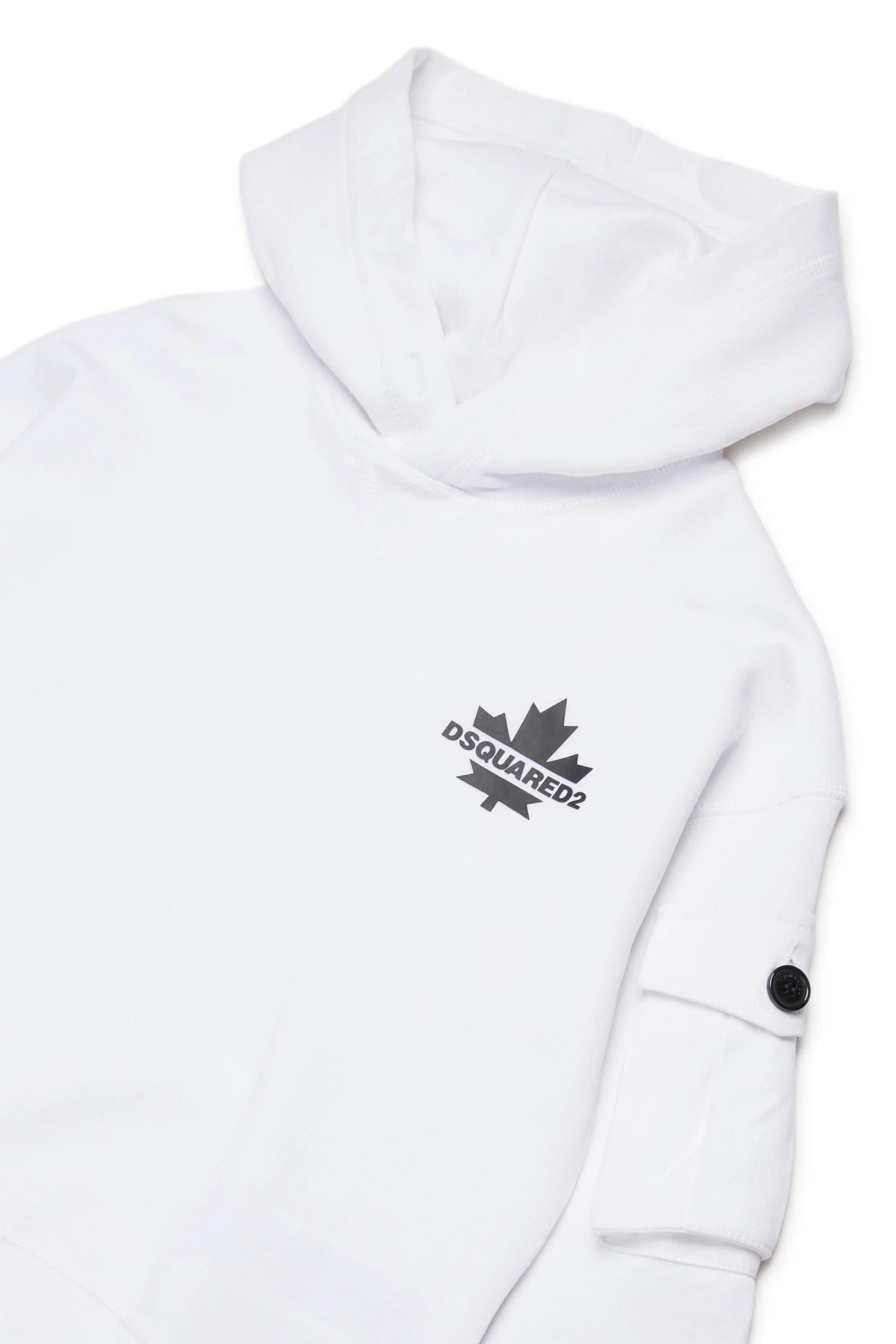 Felpa cappuccio con foglia d'acero bianca DQ2735-Dsqured Kid DQ2735-D0AC6 DQ100 DSQUARED KID 