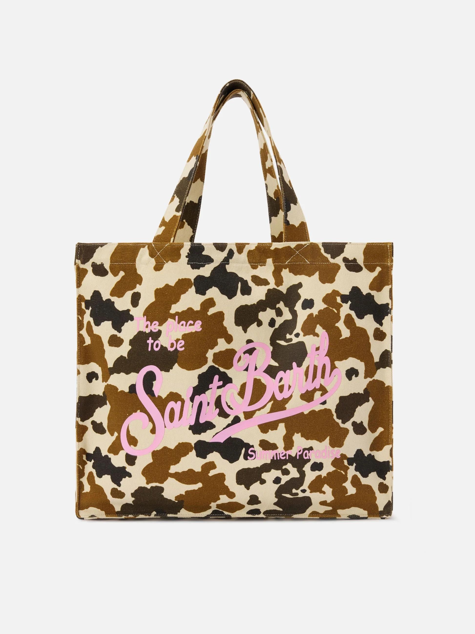 Borsa Essential in canvas con stampa muccata e logo stampato EBAGN007 00274L MC2 SAINT BARTH 