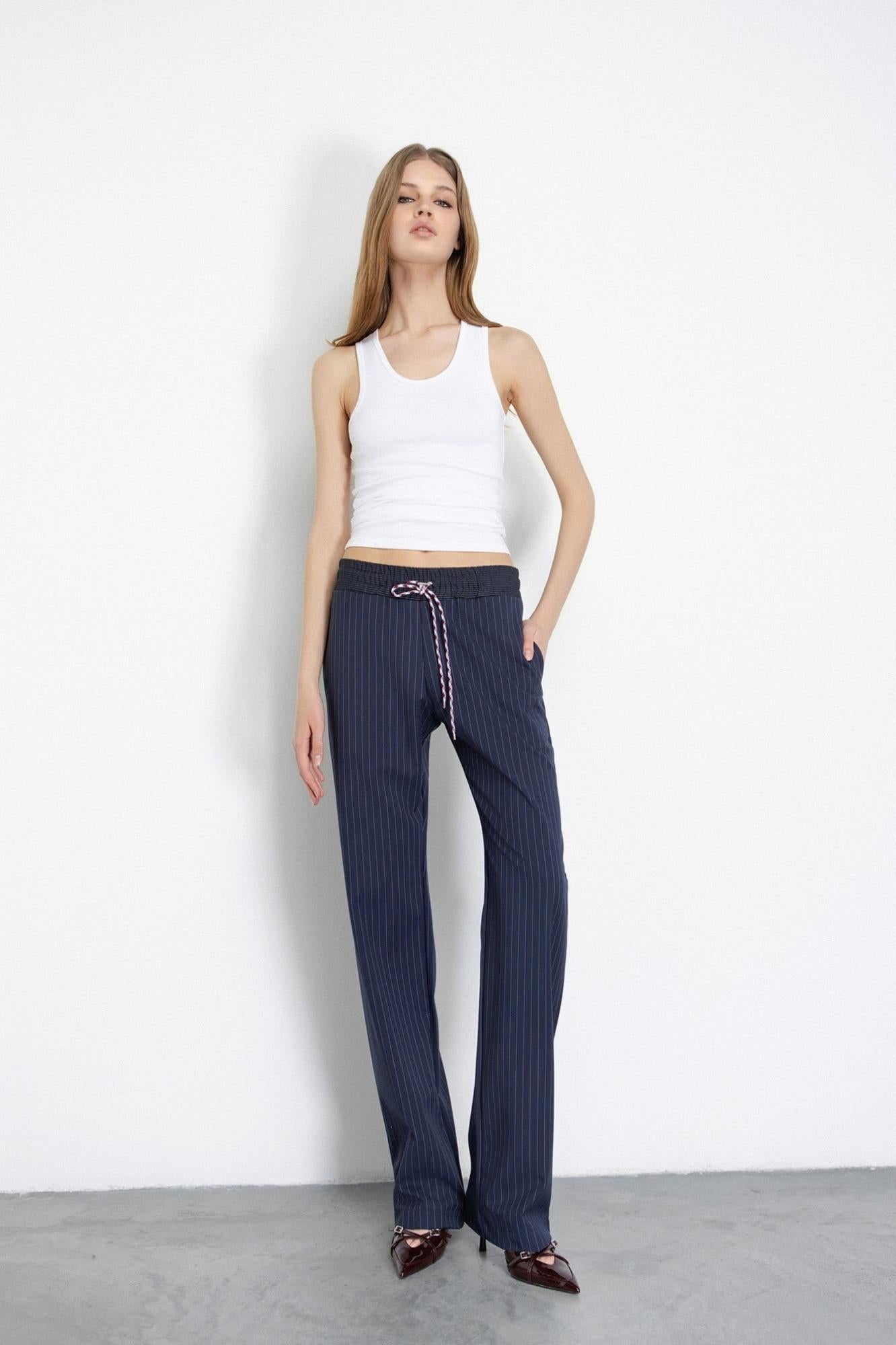 Pantalone Dritto Morbido Con Coulisse In Vita  Blu Scuro - Gaëlle Paris GAABW06834-TMTS0139 BL25 GAELLE 