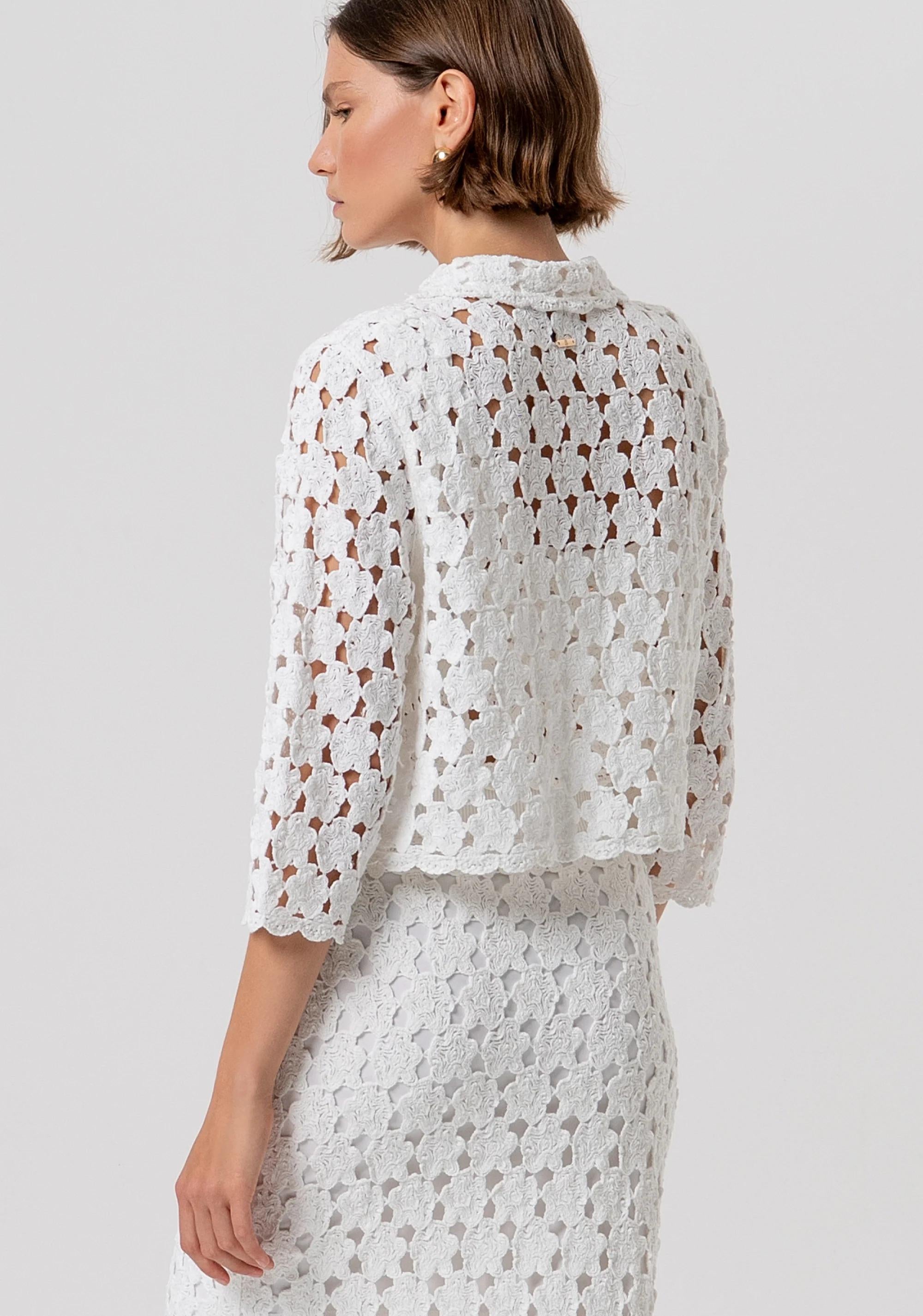 Cardigan regular in pizzo cream FR26ST8018K488R6 108 FRACOMINA 