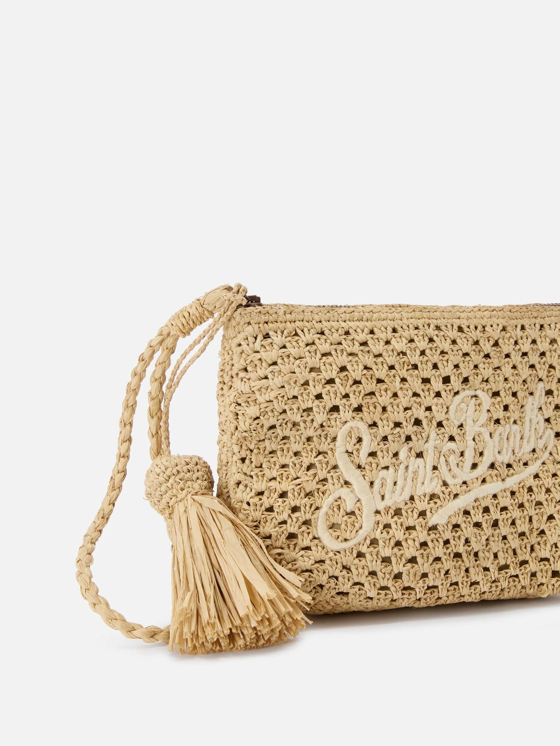Pouch in rafia intrecciata naturale con logo ricamato RAFP001 00878L MC2 SAINT BARTH 
