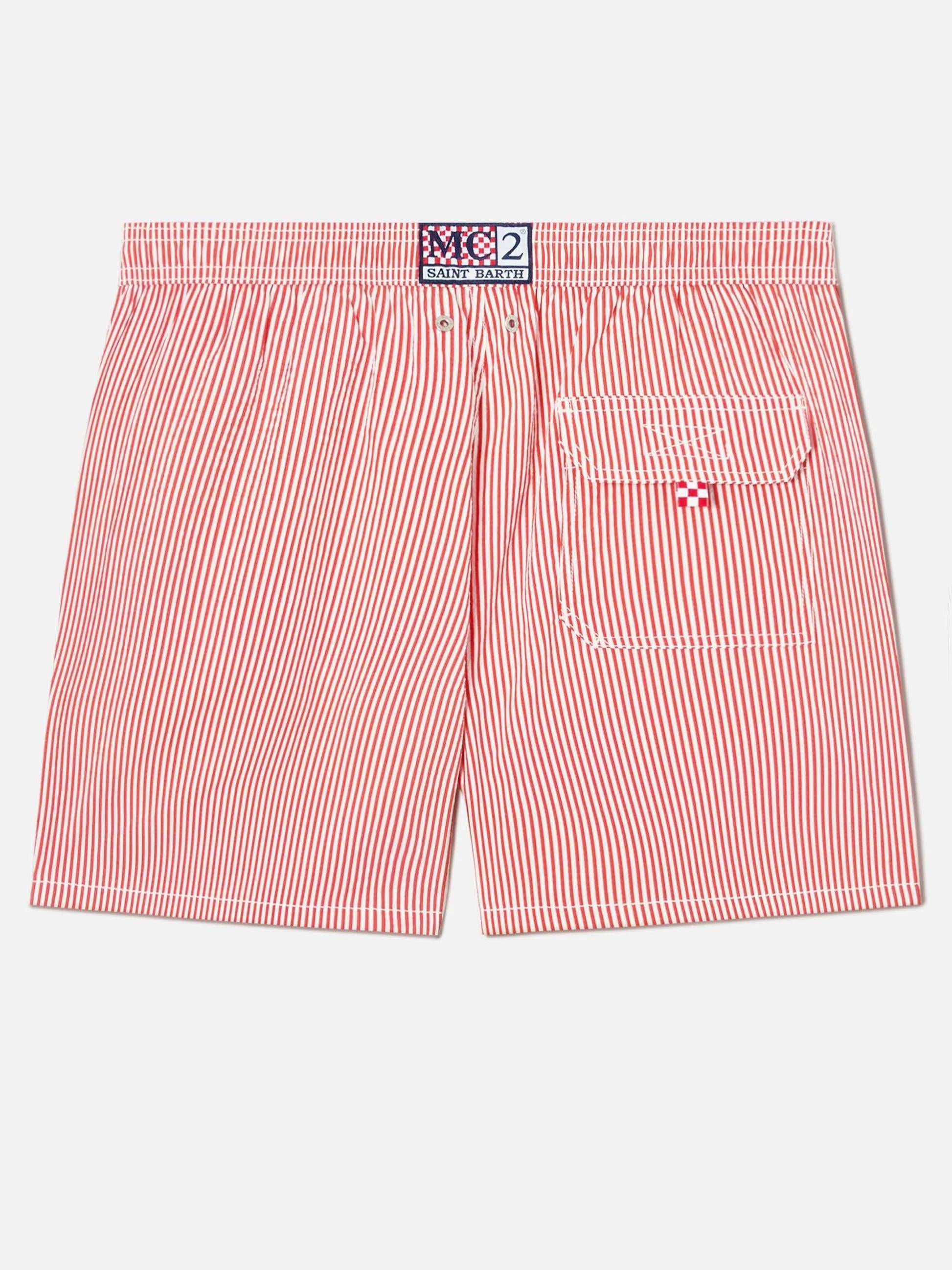 Costume mare Patmos in seersucker rigato rosso e bianco PATM001 01708L MC2 SAINT BARTH 