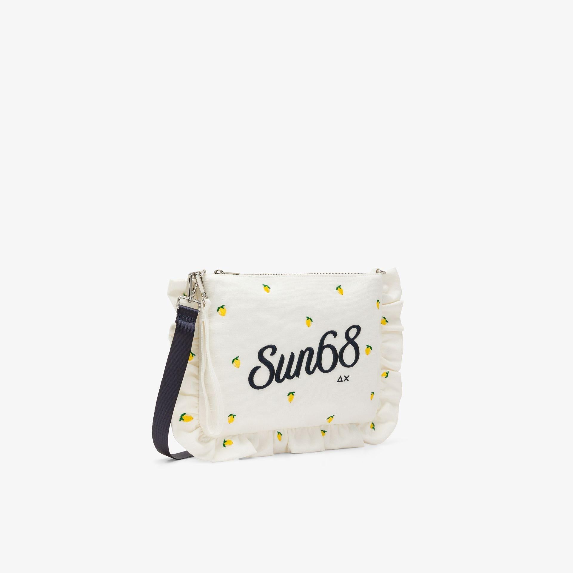 Pochette in tela di cotone con ricami bianco panna/blu navy W36224 3107 SUN 68 