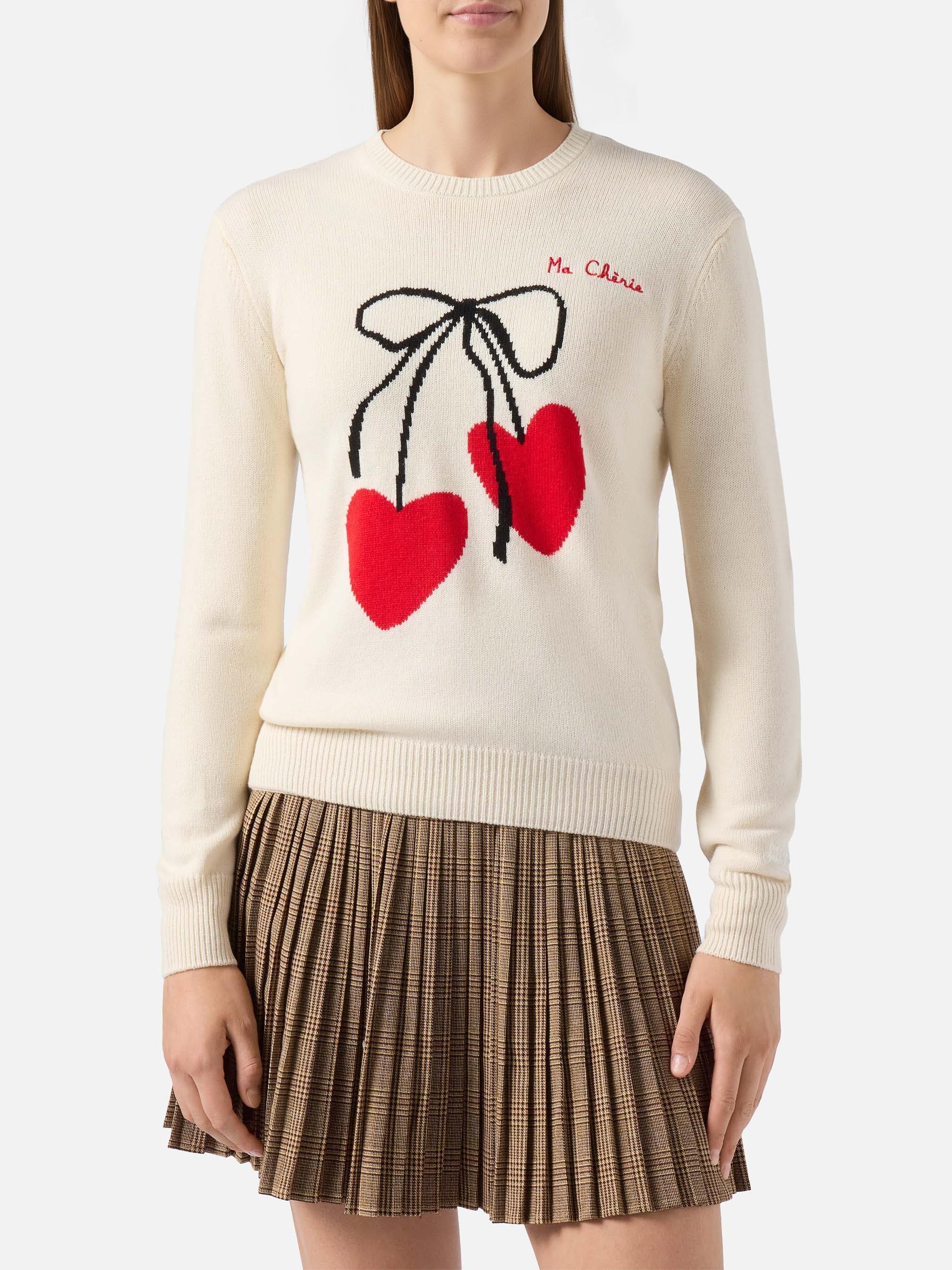 Maglione New Queen in misto cashmere bianco con ricamo Ma cherie QUE0010 03580I MC2 SAINT BARTH 
