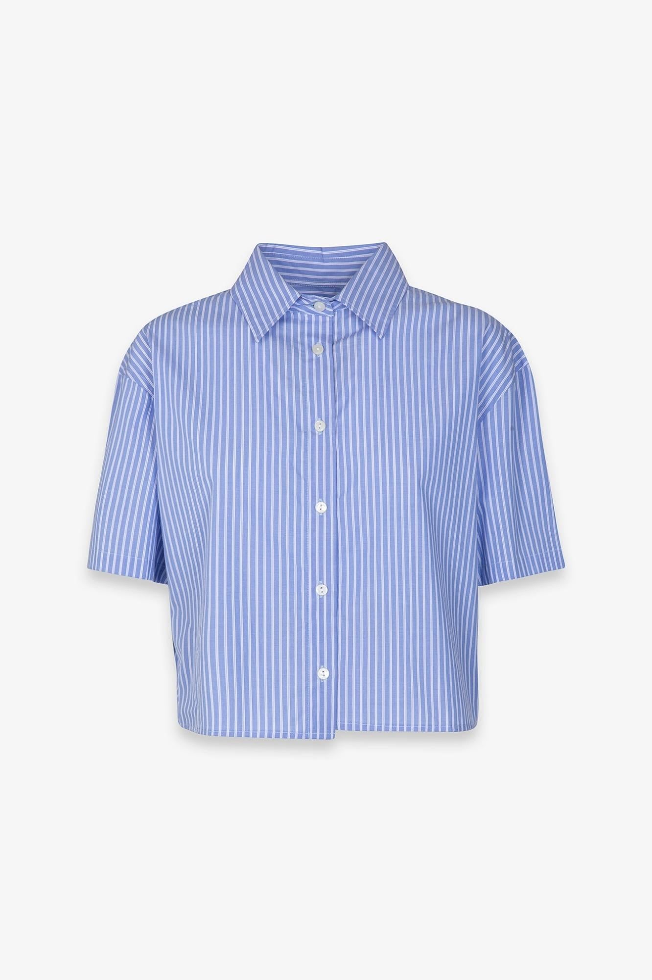 Camicia A Mezza Manica In Bastonetto Di Cotone  Azzurro - Gaëlle Paris GAABW09837-TMTL0030 AZZURRO GAELLE 