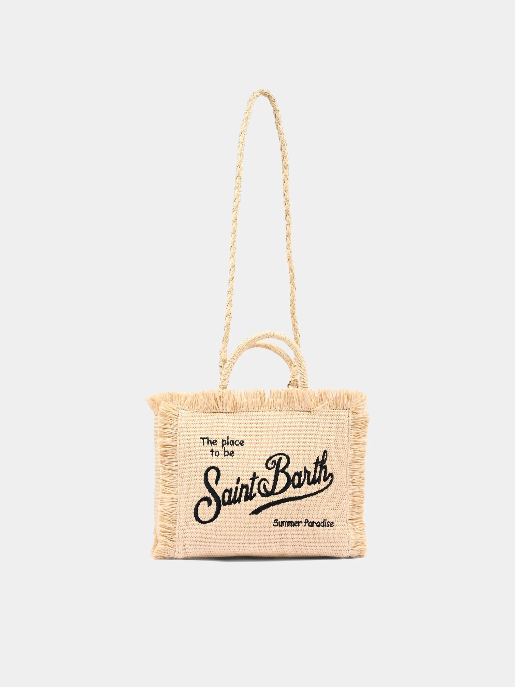 Borsa Colette effetto paglia con logo ricamato nero COL0017 00421L MC2 SAINT BARTH 