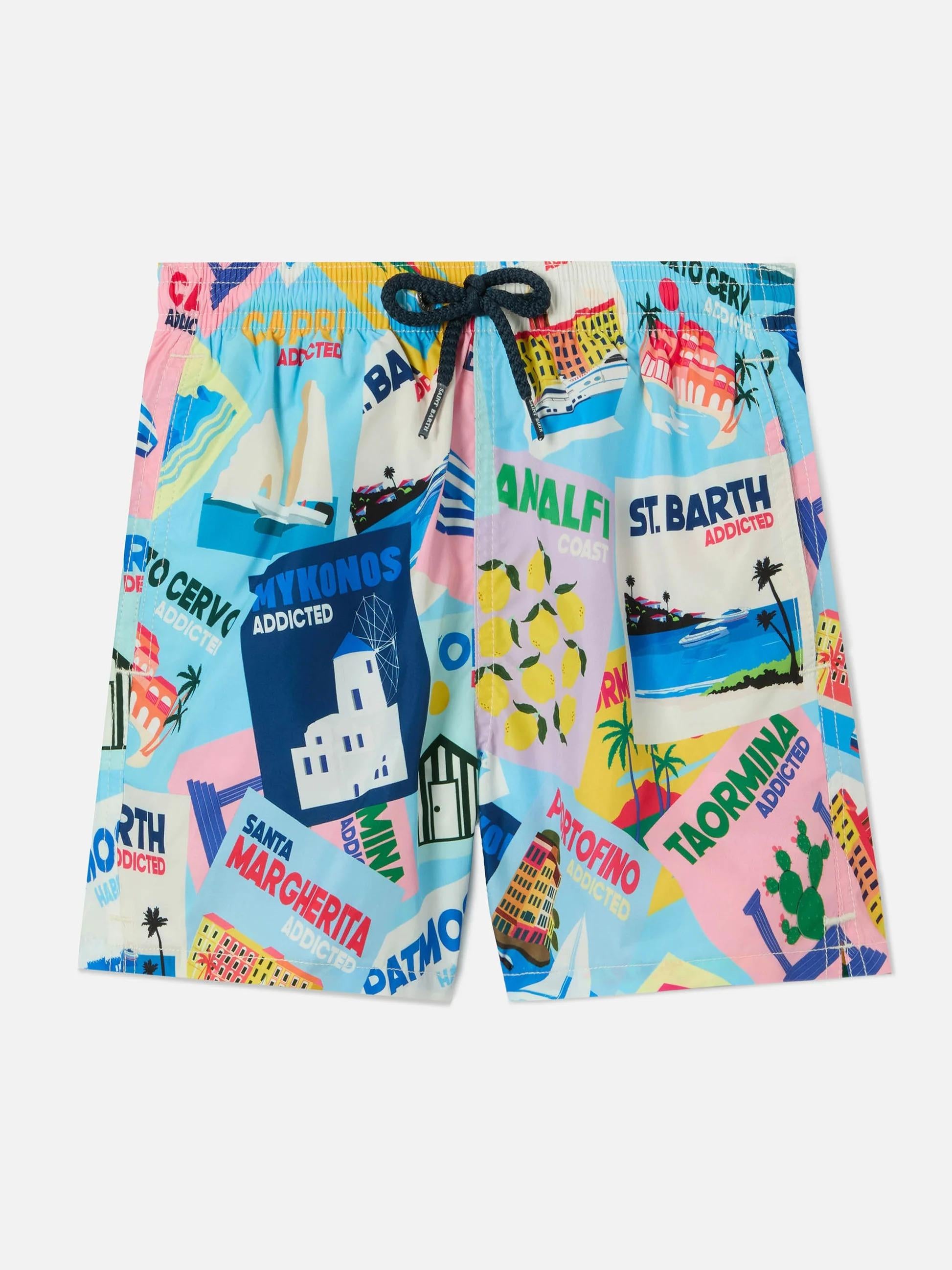 Costume Jean Lighting con stampa Cartoline all-over JEA0004 04092L MC2 SAINT BARTH 