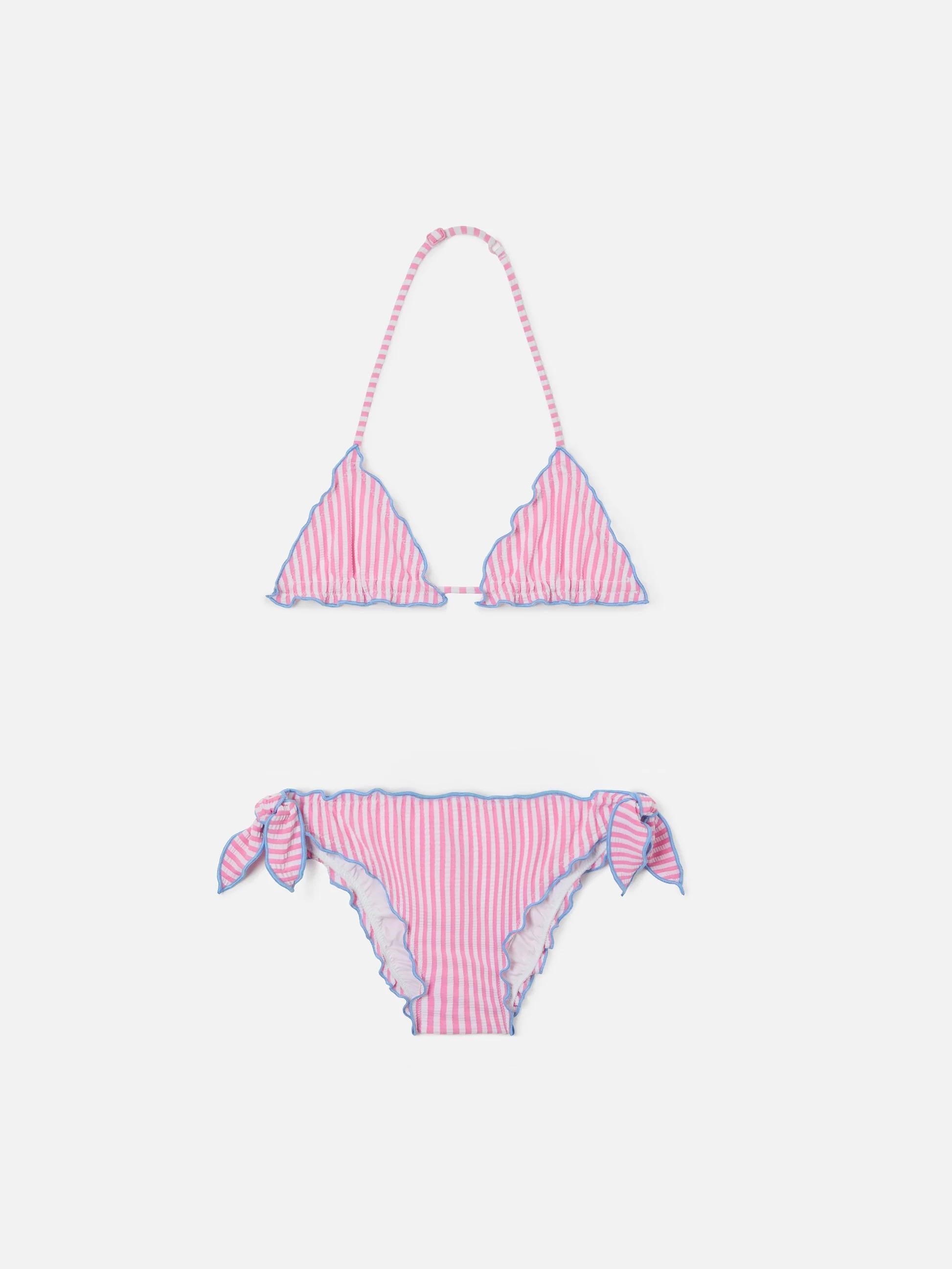Bikini Cris bianco e rosa in seersucker a righe con bordi arricciati CRIS001 00707L MC2 SAINT BARTH 