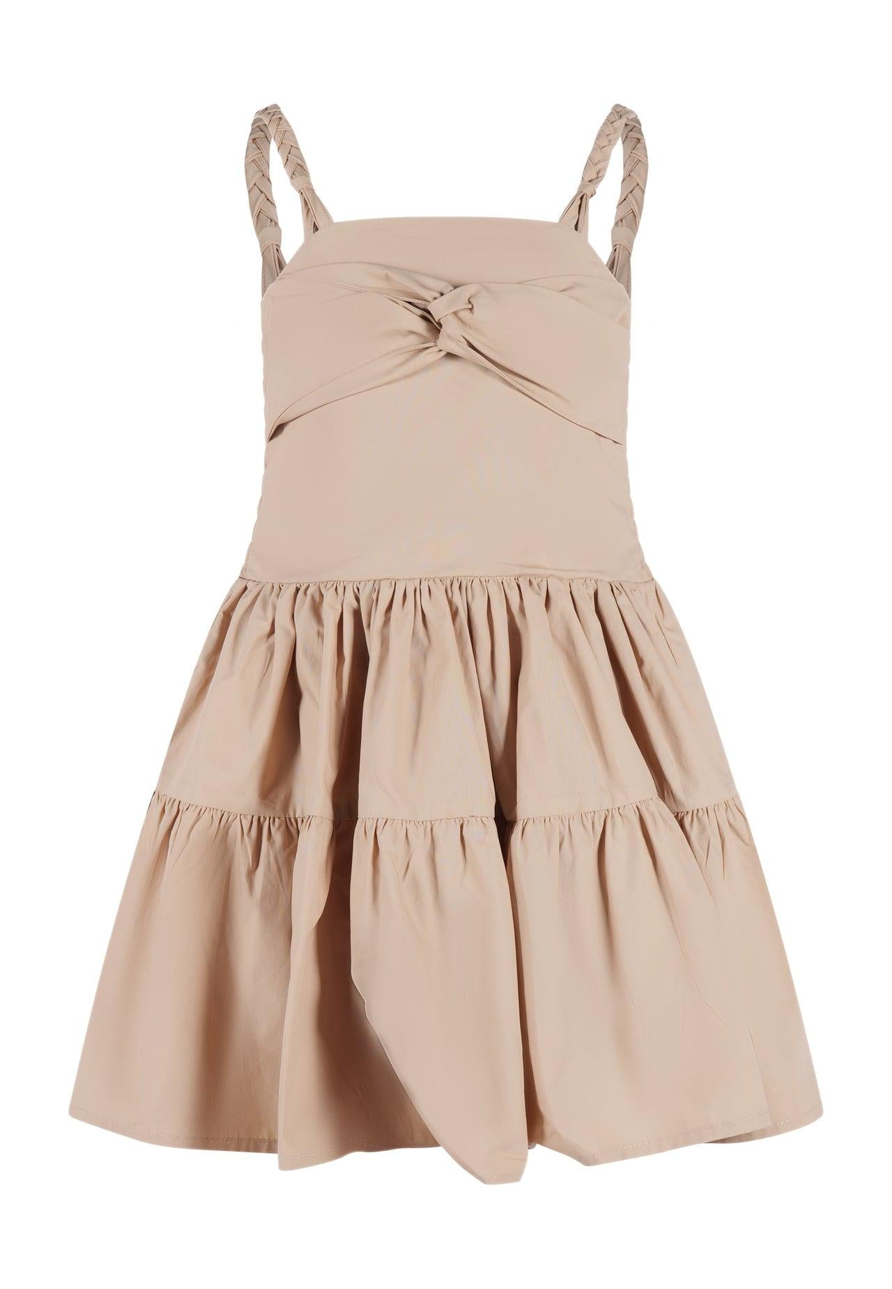 Vestito FunFun Beige  in Cotone con Bretelle Intrecciate