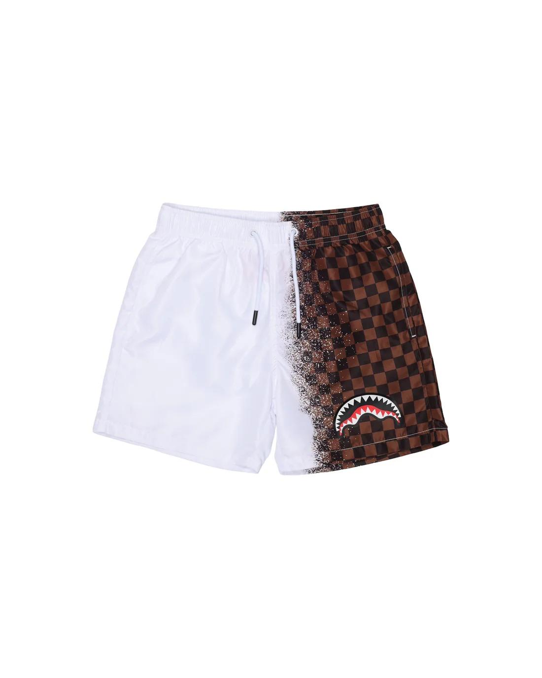 SPRAY SHARK IN PARIS BROWN SWIM TRUNKS WHITE SPY1469 WHT SPRAYGROUND 