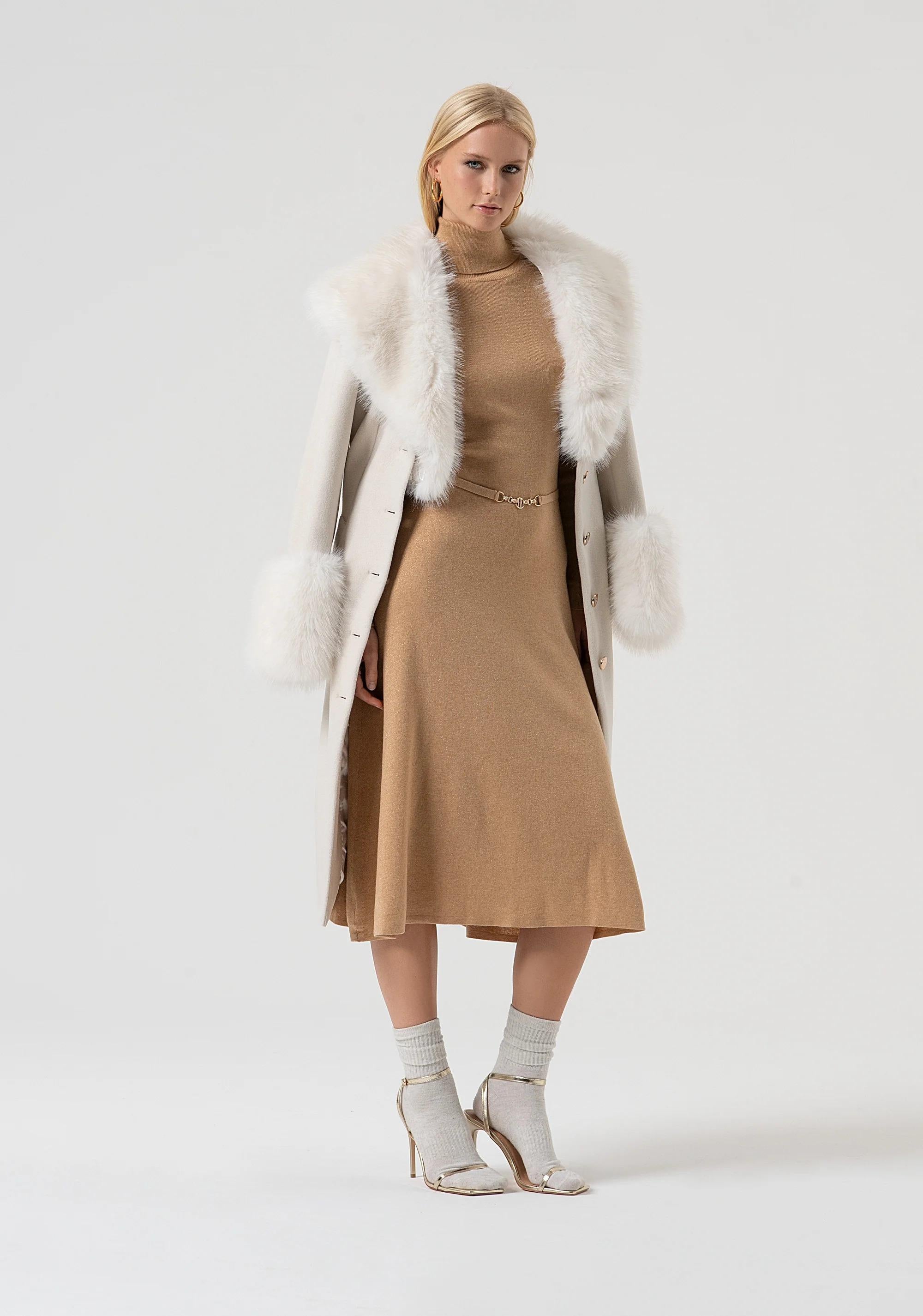 Abito flare midi in maglia con lana e lurex biscuit FR25WD5004K459Q7 S81 FRACOMINA 