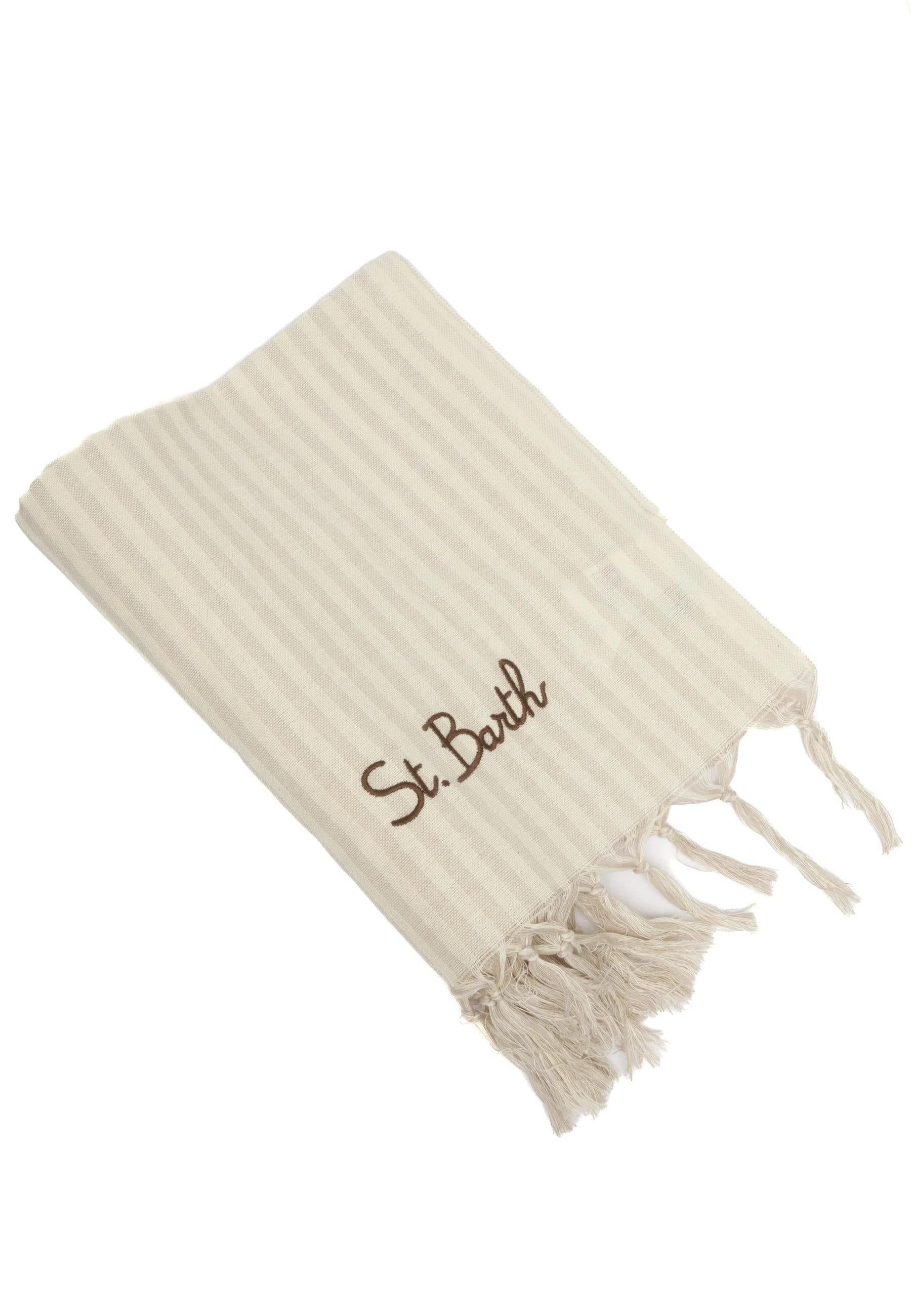 Mc2 Saint Barth Telo Mare Fouta In Cotone A Righe Beige FOUL002/00658L FOUL002 00658L MC2 SAINT BARTH 