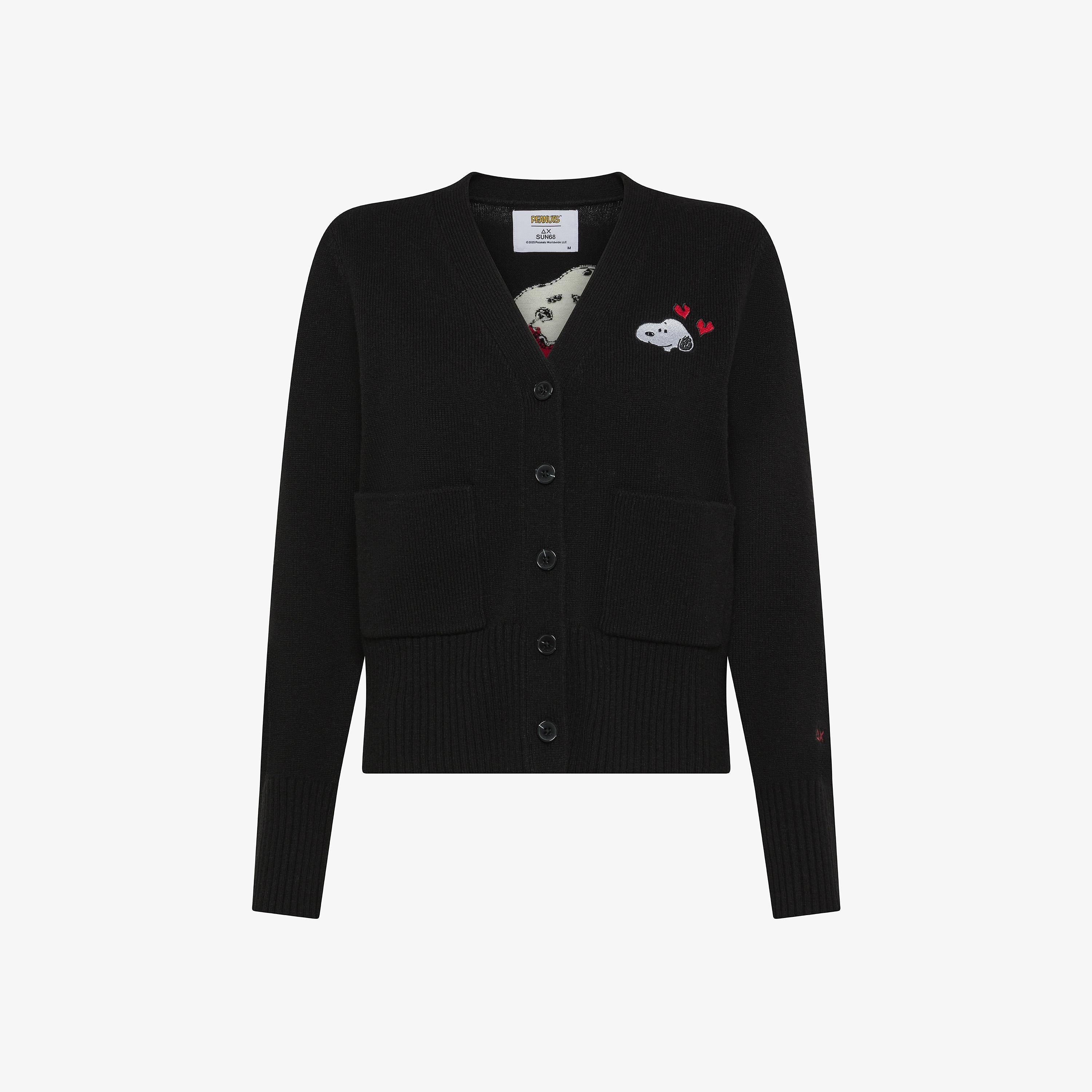 Cardigan Peanuts in lana e cashmere con tasche nero K45282 11 SUN 68 