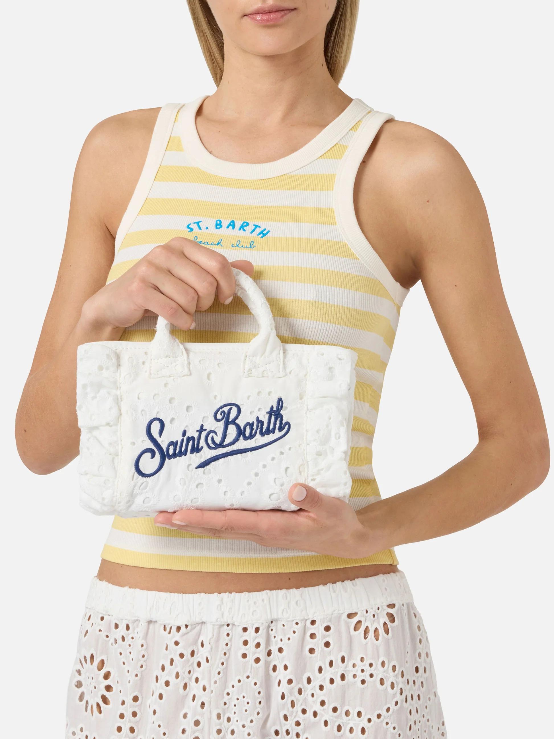 Borsa Vanity mini volant in cotone sangallo bianca VAMI018 00434L MC2 SAINT BARTH 