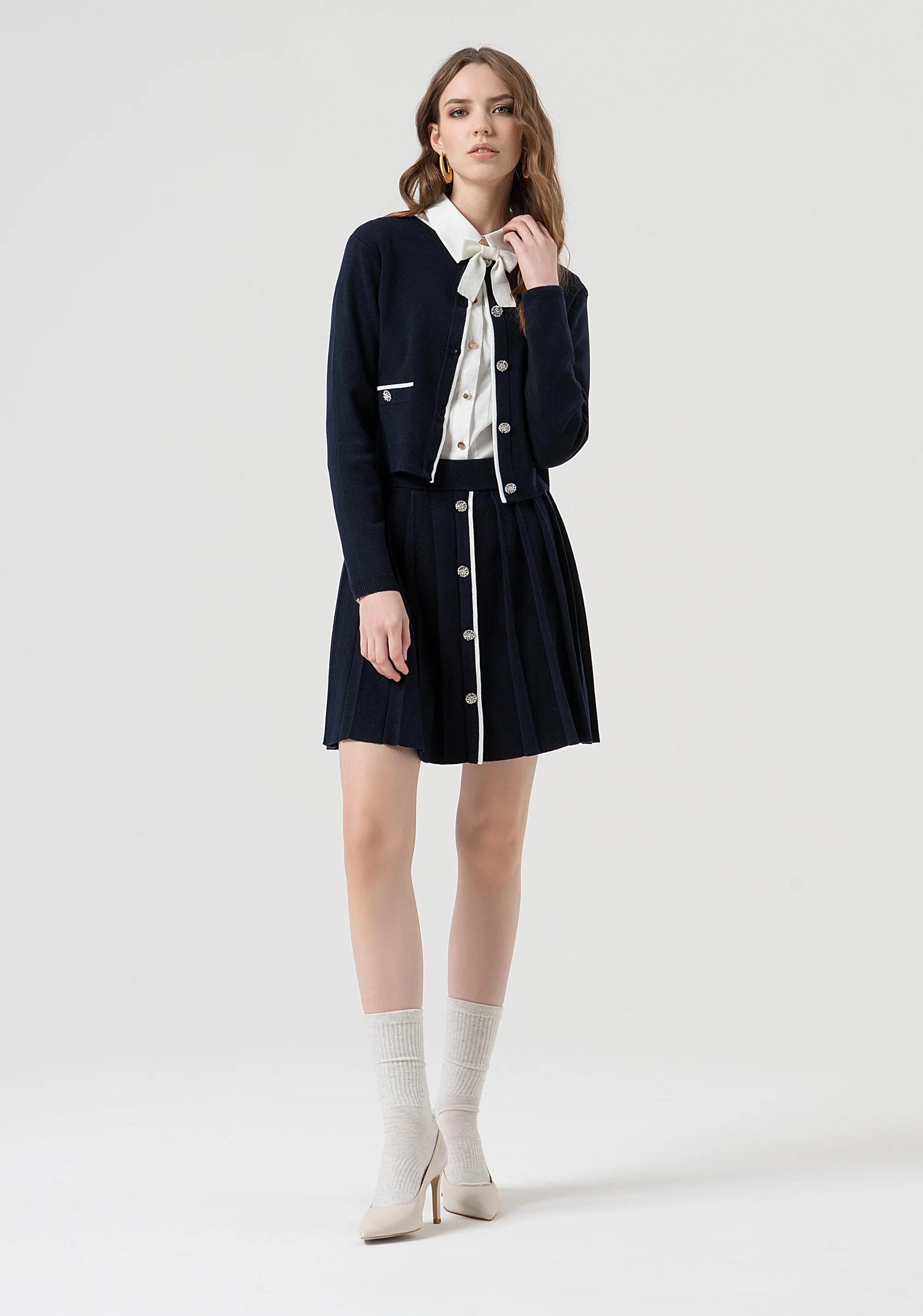 Fracomina Gonna flare mini in maglia plissettata dark blue cream FR25WG4008K45601 968 FRACOMINA 