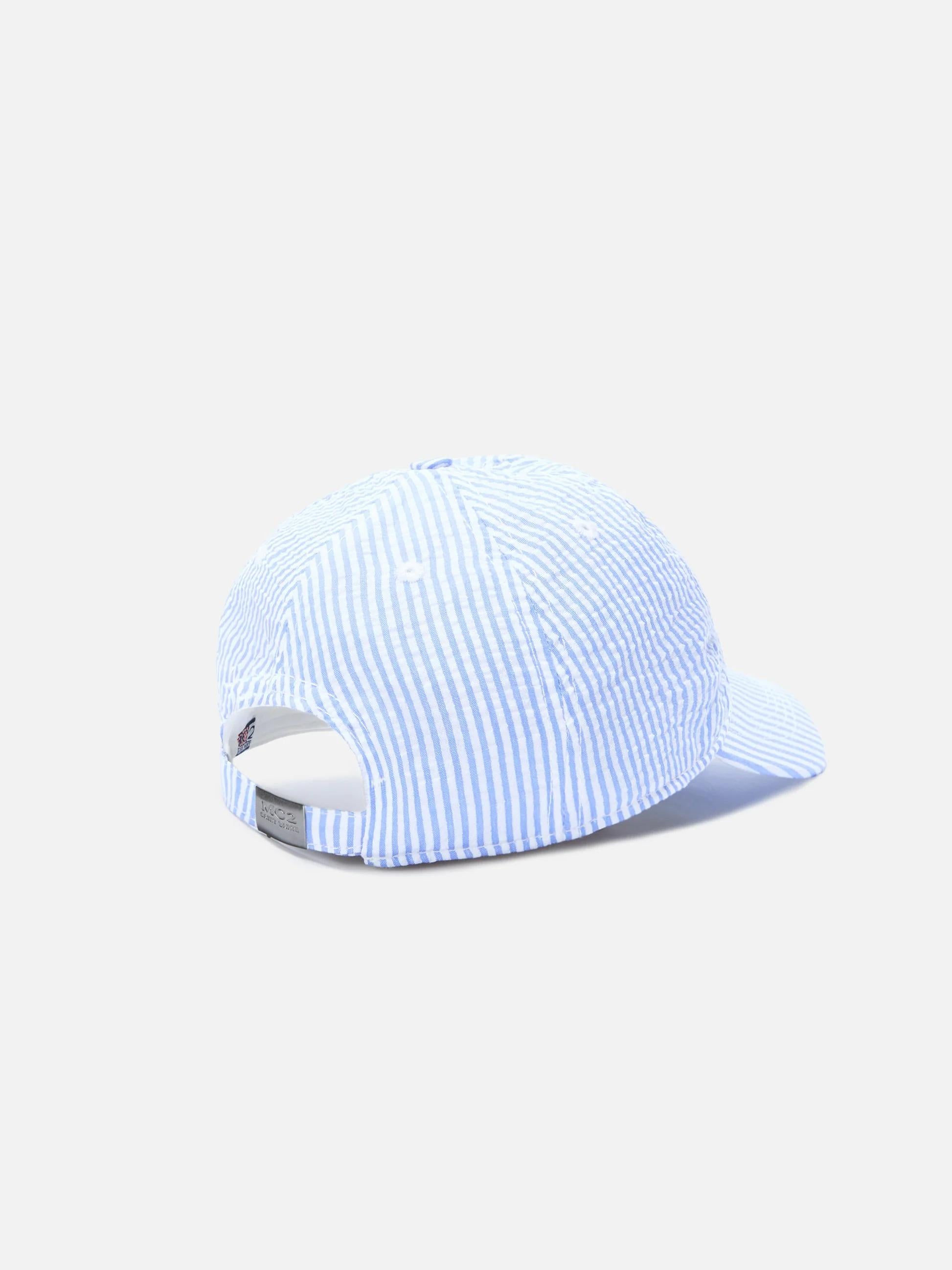 Cappellino Baseball con visiera in cotone seersucker a righe azzurre e bianche BASB0007 02687L MC2 SAINT BARTH 