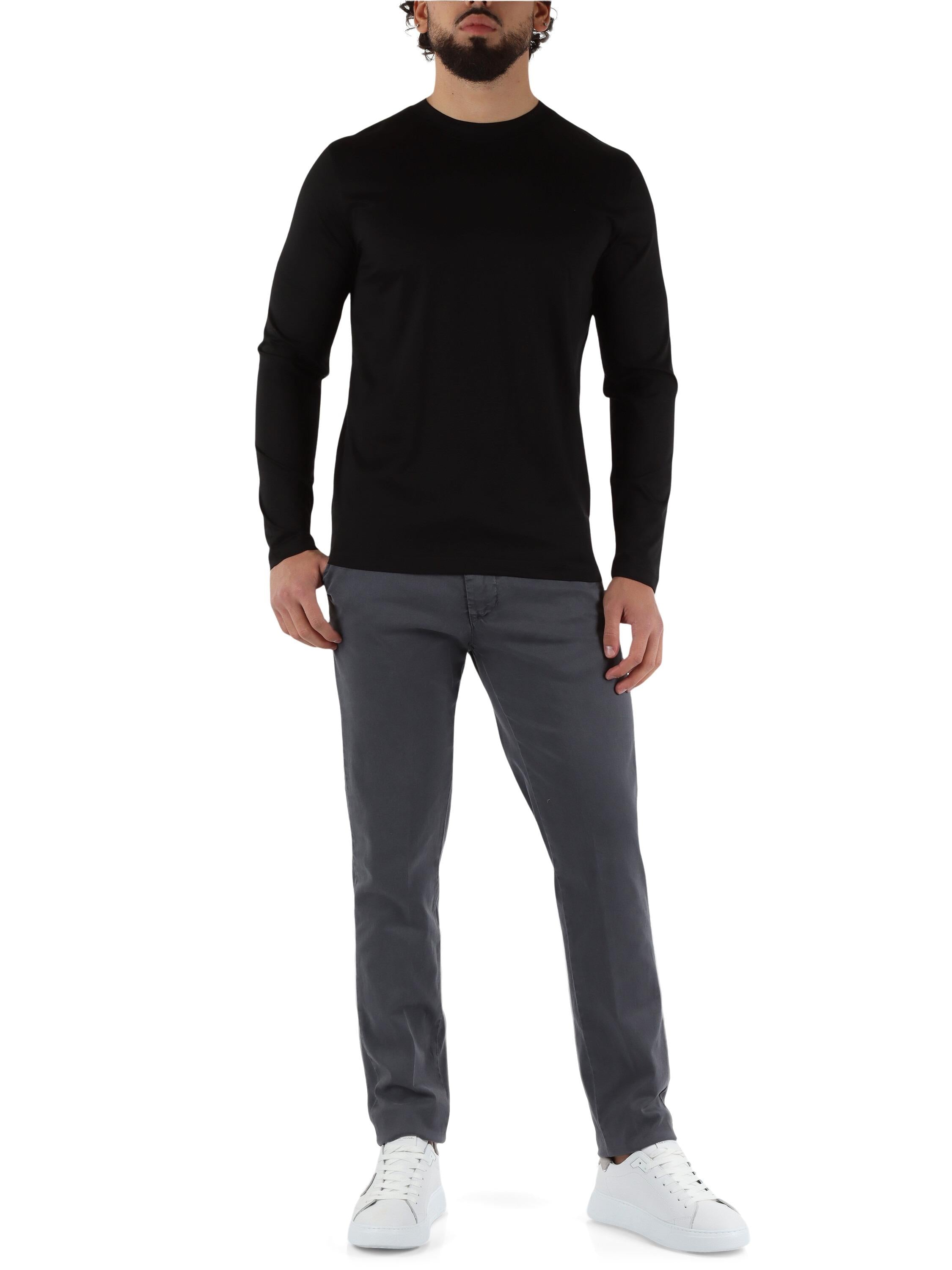 DANIELE ALESSANDRINI<BR/>T-shirt maniche lunghe in cotone e modal black DA1FW26T005 101 DANIELE ALESSANDRINI 