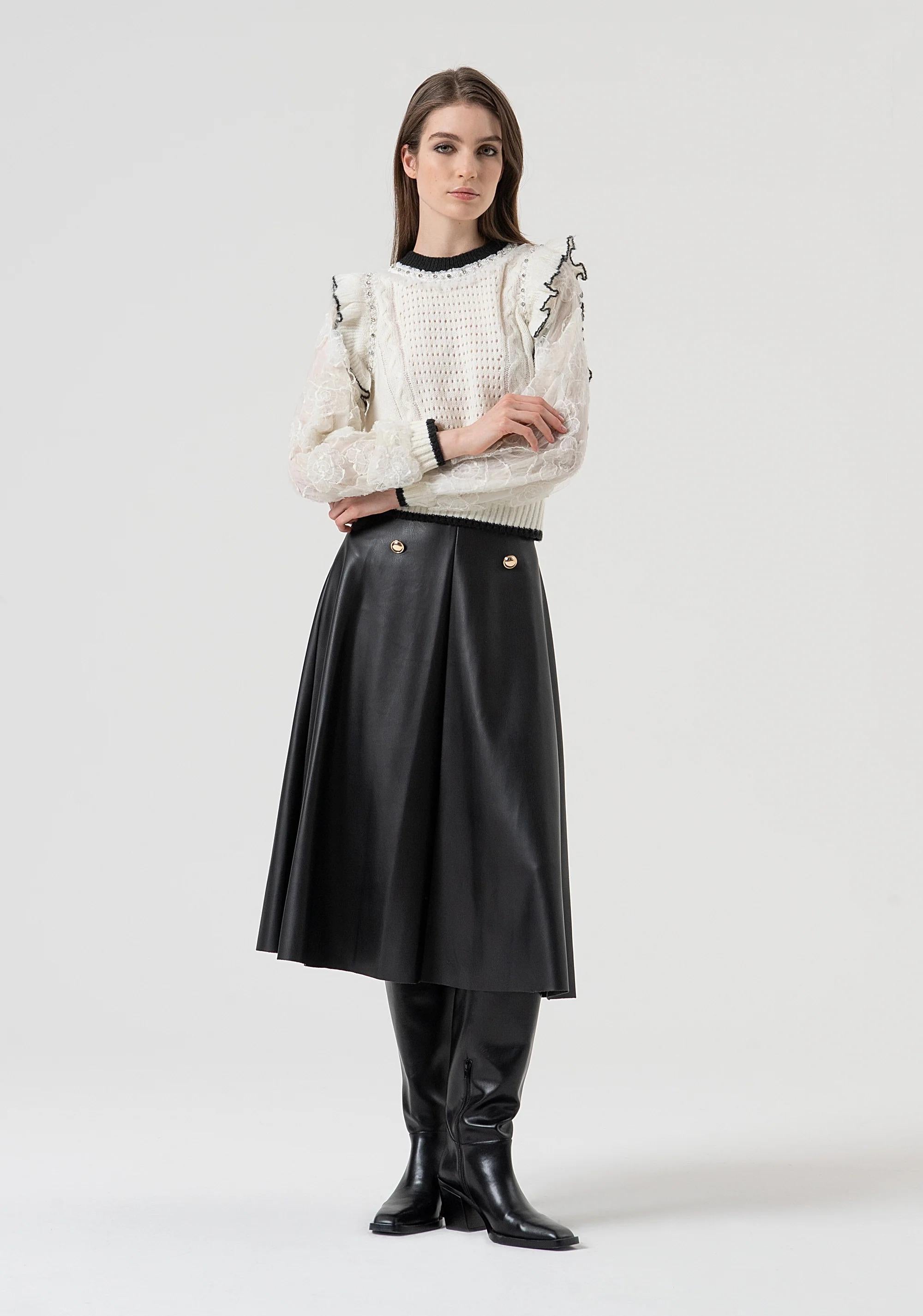 Fracomina Maglia regular con punto treccia e trafori cream FR25WT7040K552E5 108 FRACOMINA 