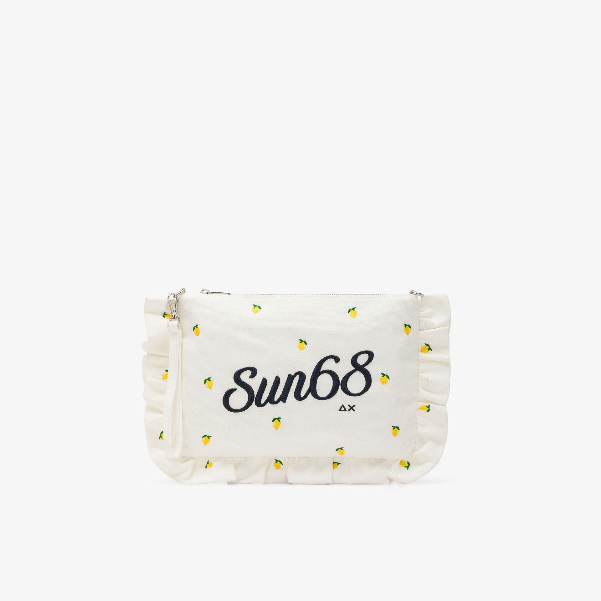 Pochette in tela di cotone con ricami bianco panna/blu navy W36224 3107 SUN 68 