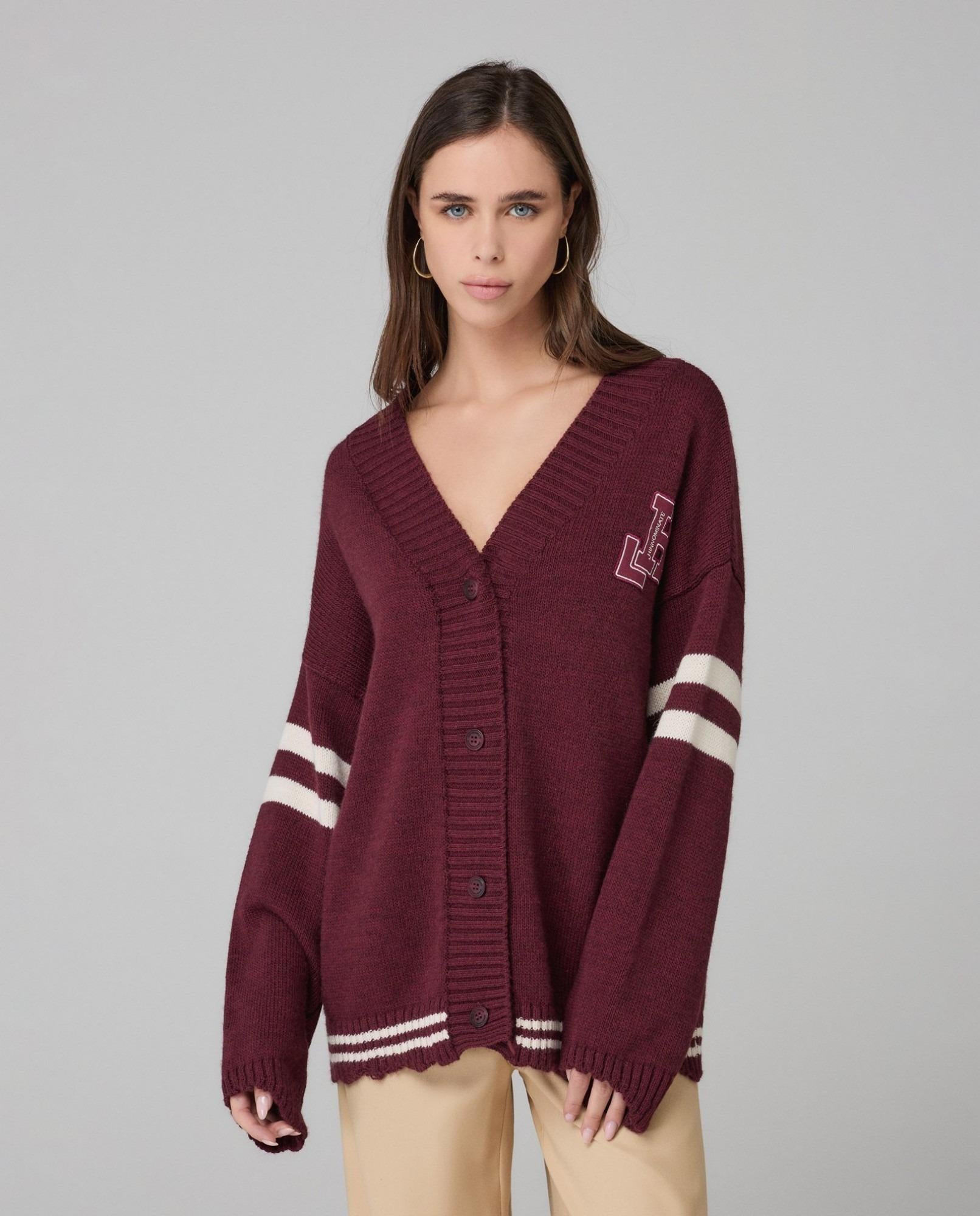 Cardigan Con Rotture, Righe E Patch College  Bordeaux HMABW02087-MTTM0001 RS02 HINNOMINATE 