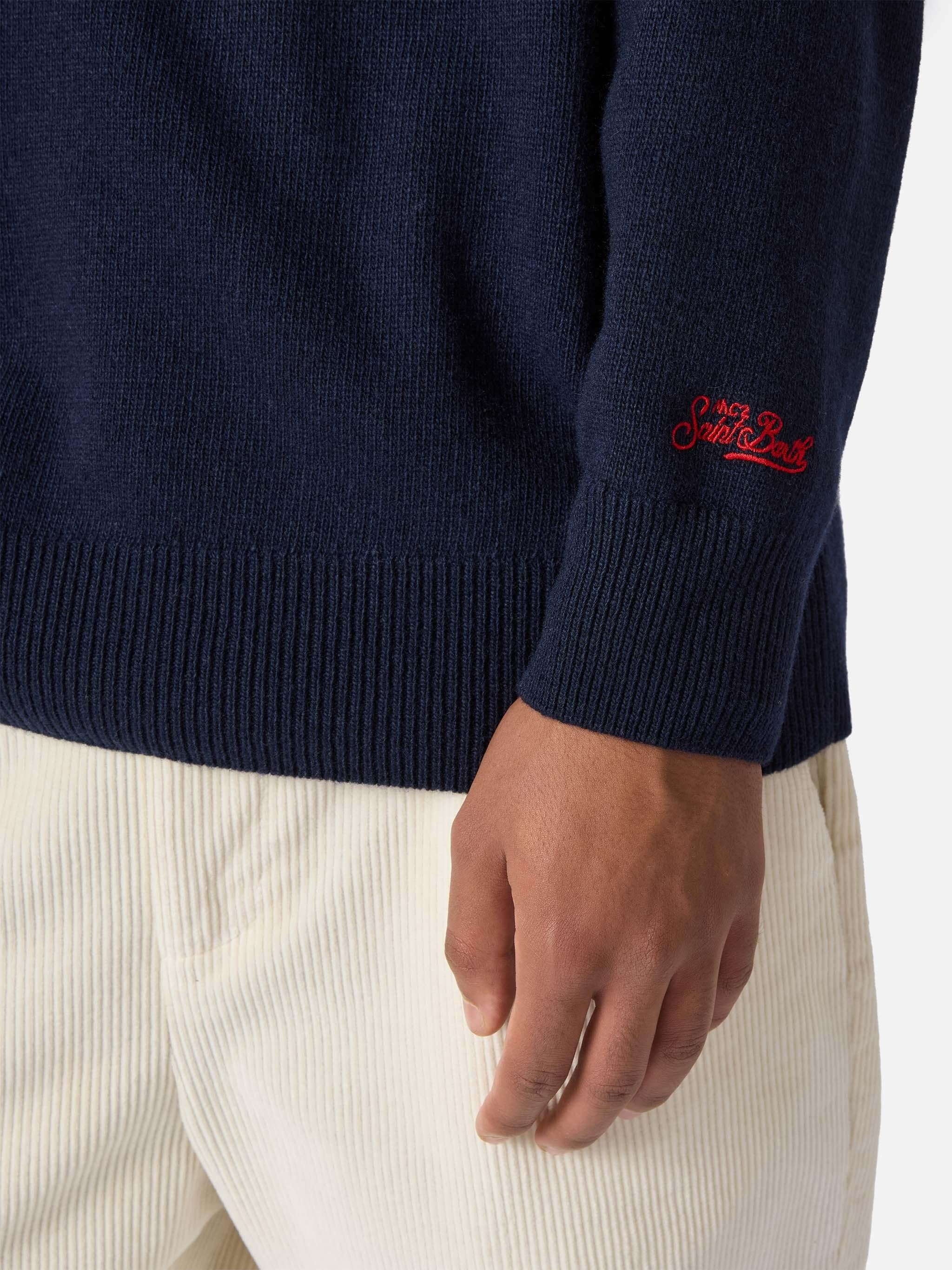 Blue sweater Heron with Vacanze di Natale logo jacquard | VACANZE DI NATALE SPECIAL EDITION HER0001 00013I MC2 SAINT BARTH 