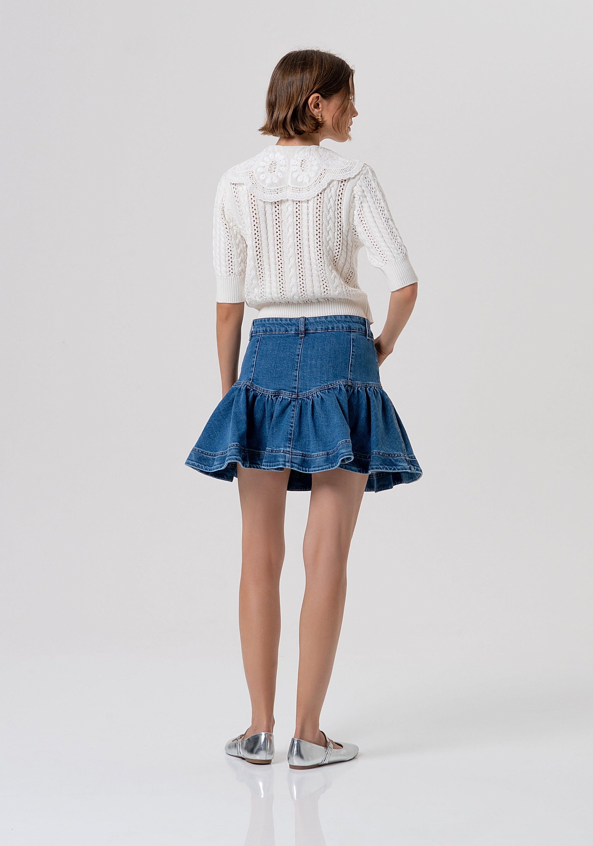 Gonna regular mini in denim con lavaggio medio FR26SG5006D40902 258 FRACOMINA 