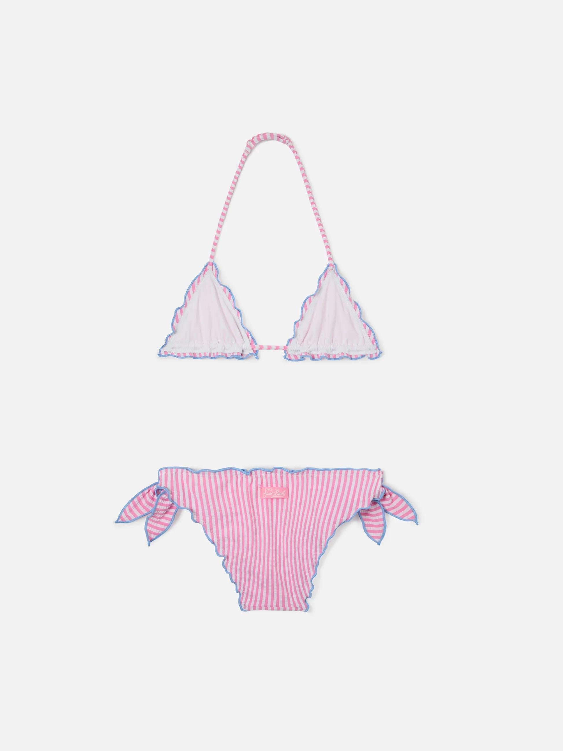 Bikini Cris bianco e rosa in seersucker a righe con bordi arricciati CRIS001 00707L MC2 SAINT BARTH 
