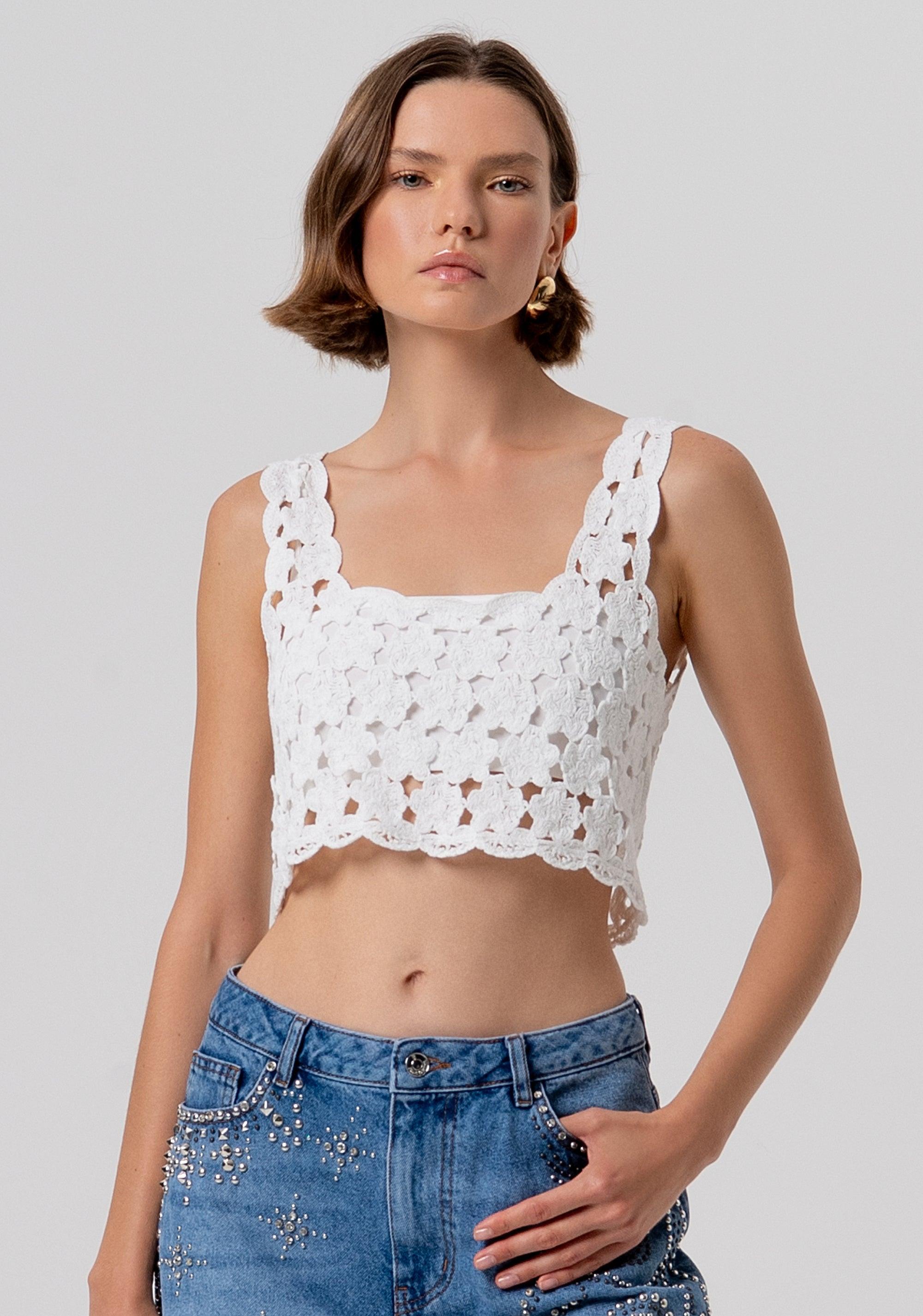 Top cropped senza maniche in pizzo CREAM FR26ST4017K488R6 108 FRACOMINA 