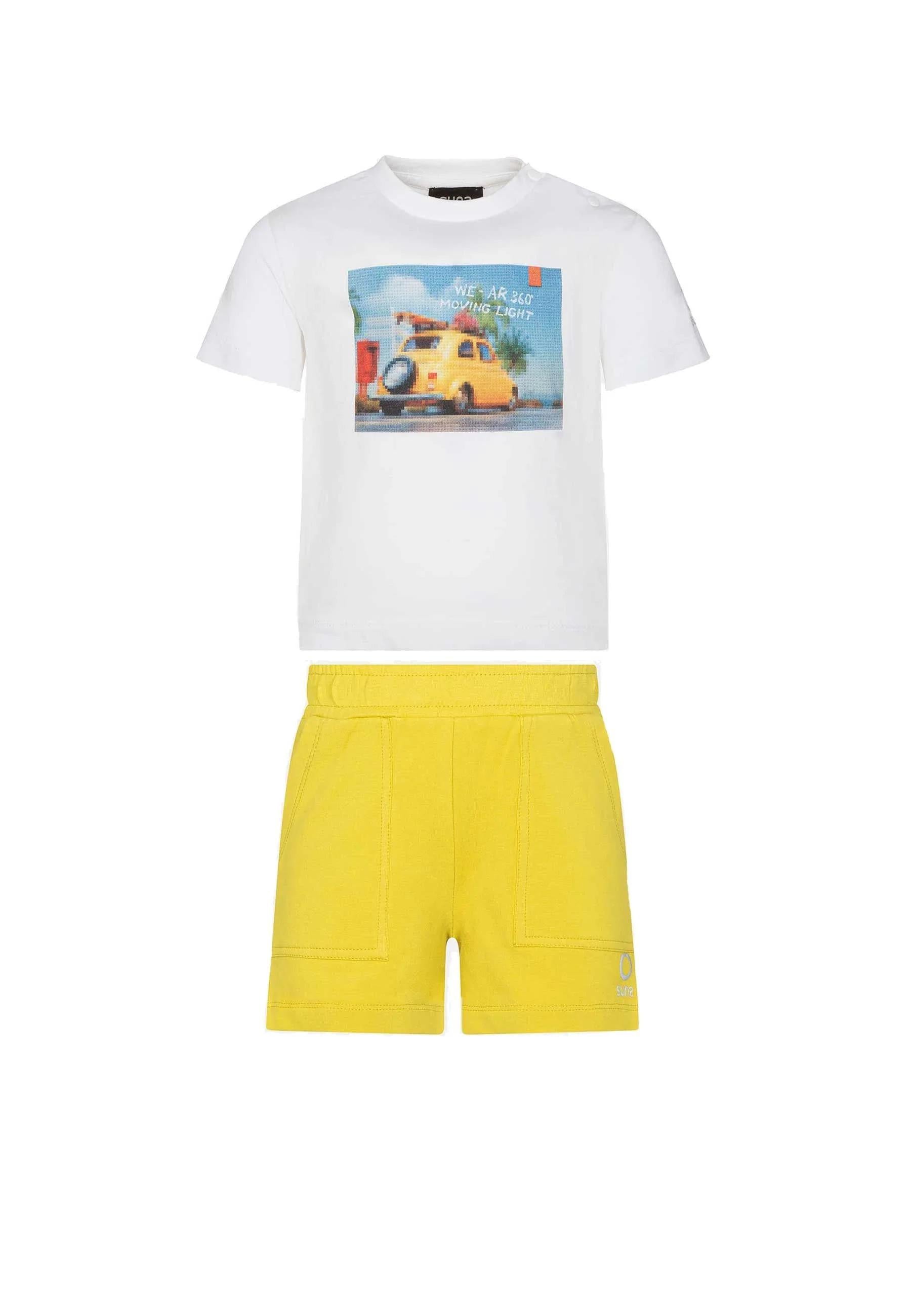 Suns Completo Sportivo T-shirt Girocollo con Stampa e Bermuda COMS6104U WHITE/OCRA SUNS 