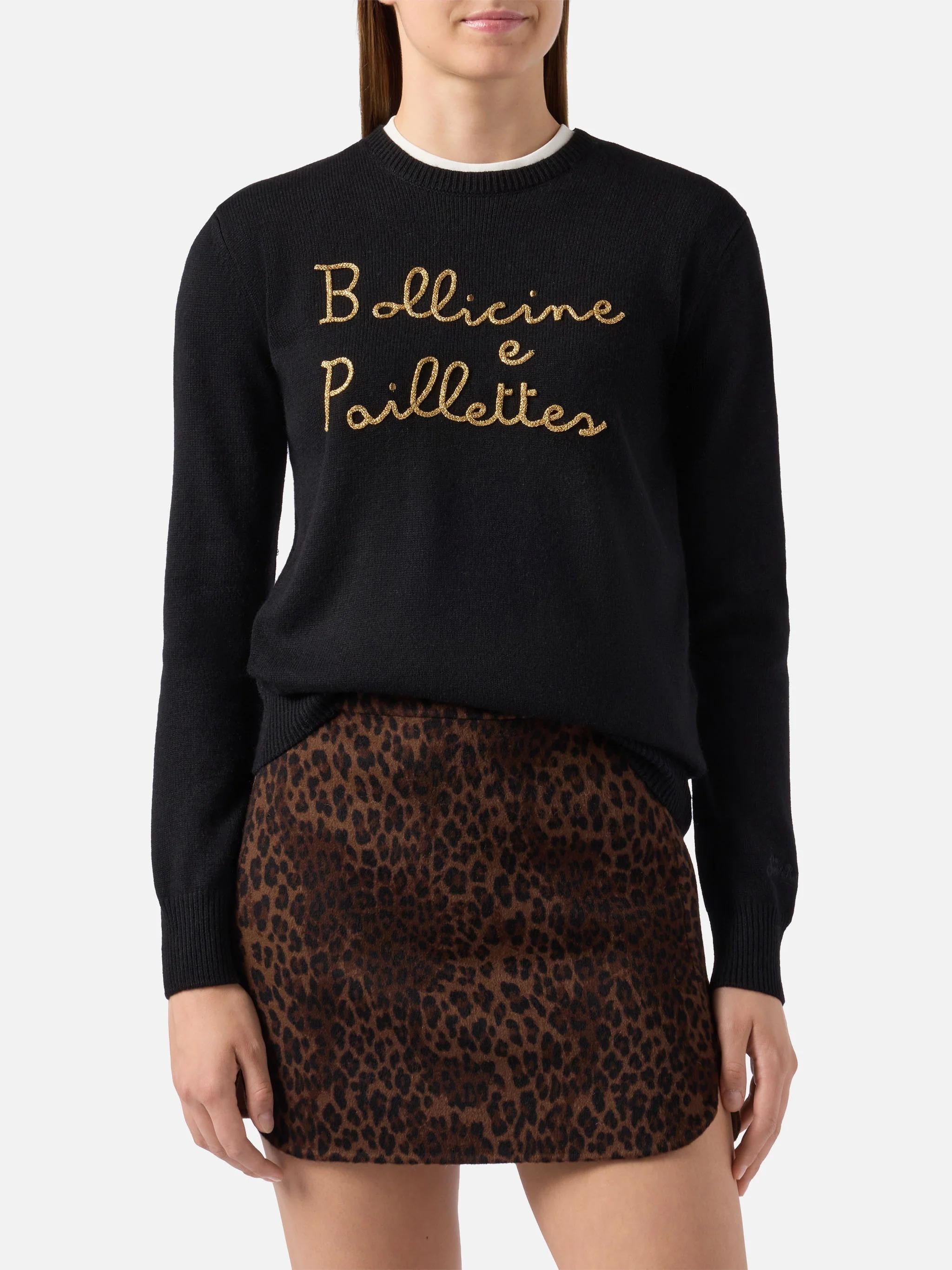 Maglione New Queen in misto cashmere nero con ricamo Bollicine e Pailettes QUE0010 0395I MC2 SAINT BARTH 