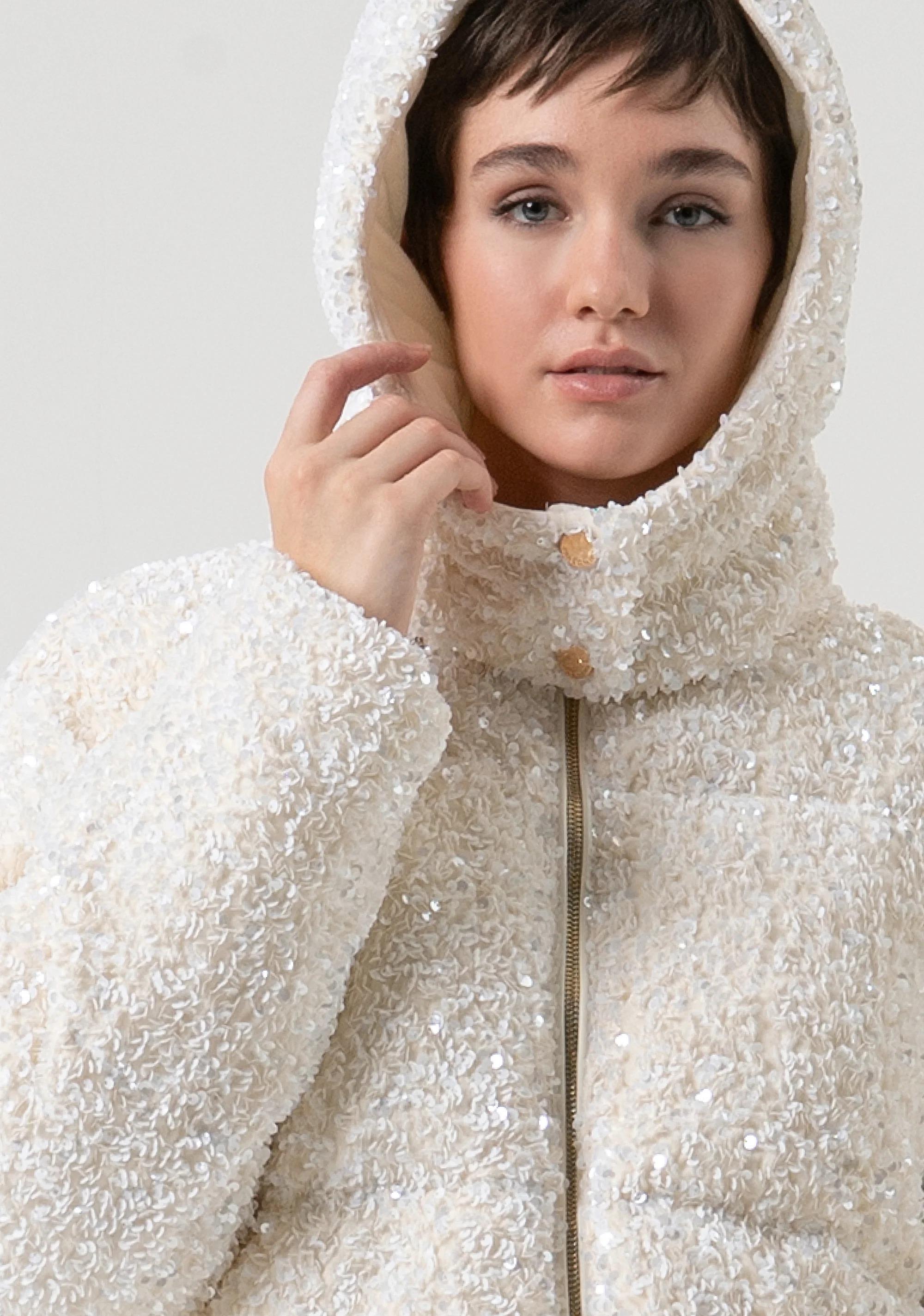 Fracomina Giacca regular imbottita in tessuto con paillettes vanilla FP25WC3009O429N6 508 FRACOMINA 