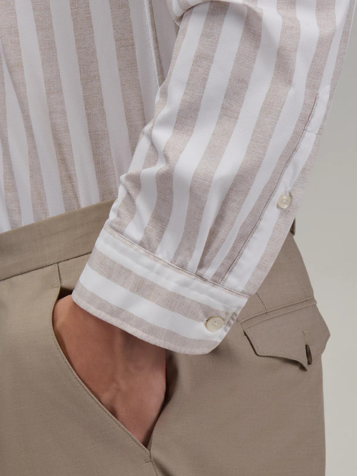 Xacus Camicia Collo Francese Piccolo Righe Armaturato Beige 520619-21651 001 XACUS 
