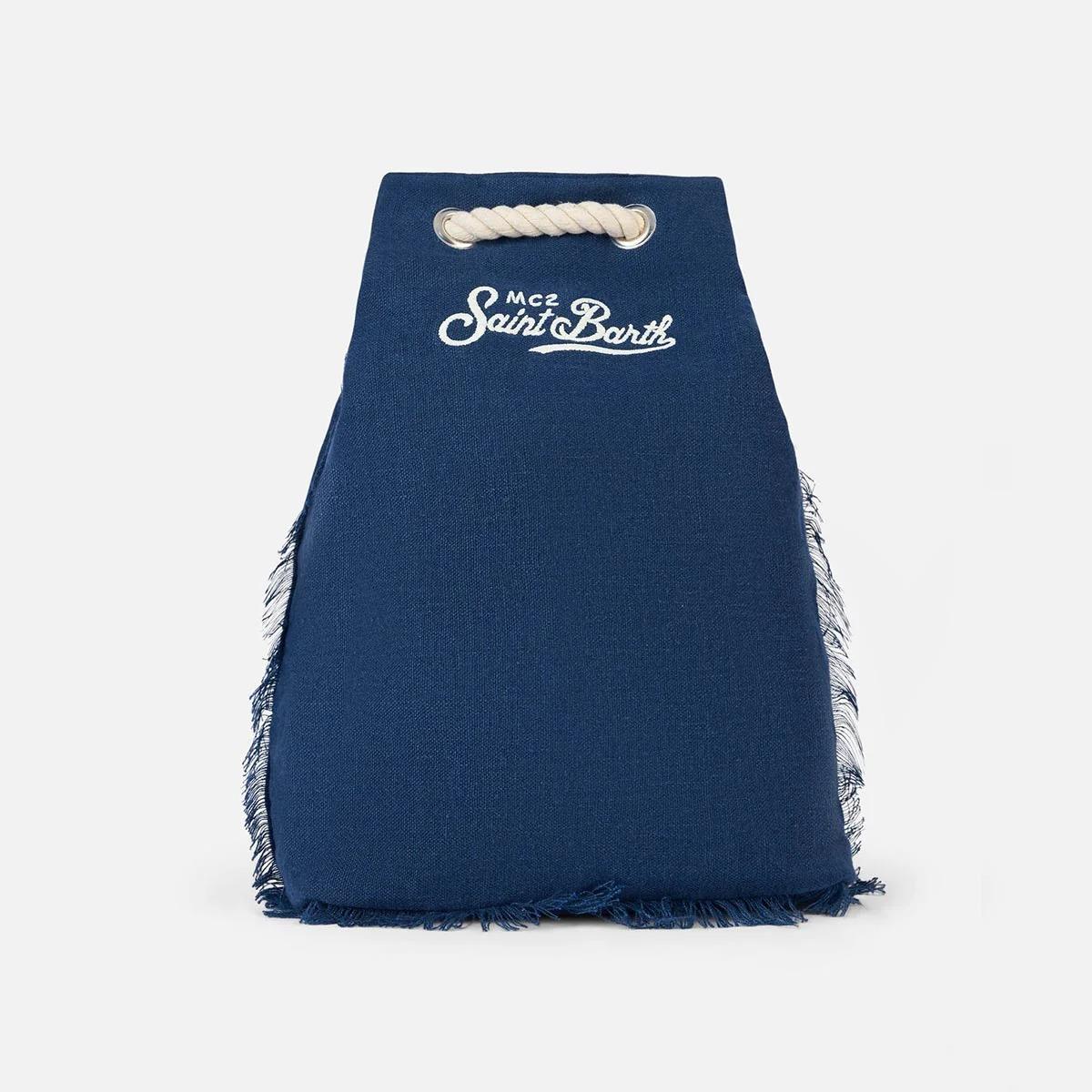 Zaino Boat in lino blu con logo stampato BOBP002 01249L MC2 SAINT BARTH 
