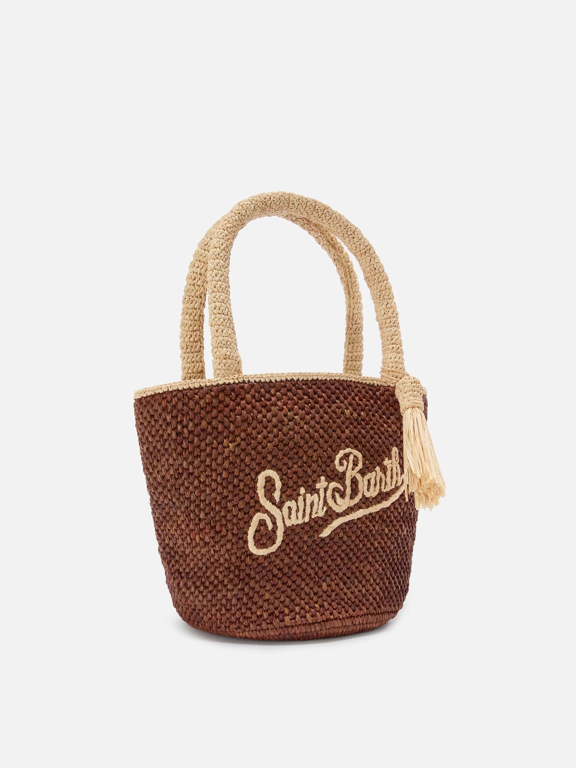 Borsa Marcy in raffia marrone con nappetta e logo ricamato MARR001 00220L MC2 SAINT BARTH 