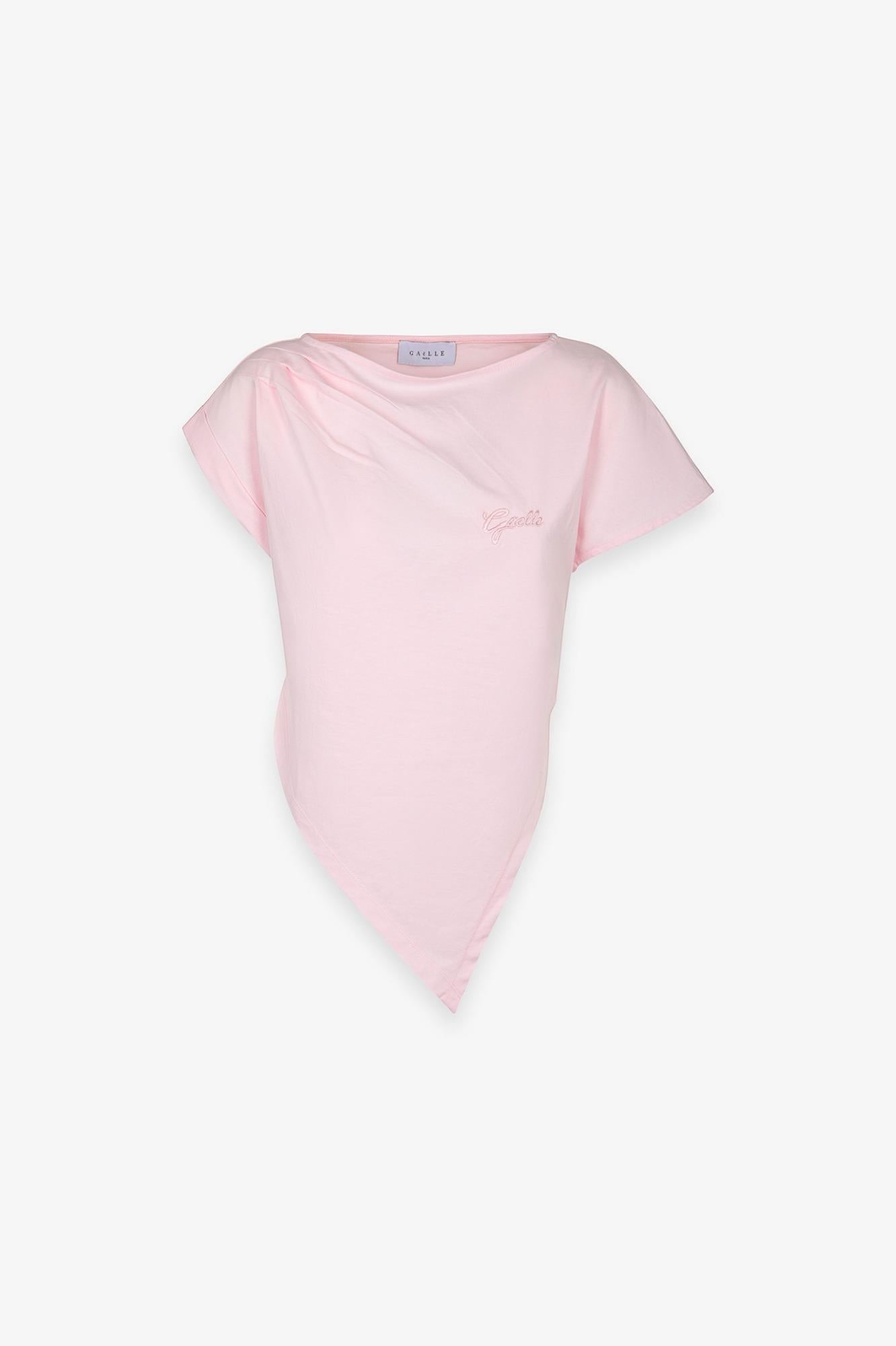 T-Shirt Asimmetrica Con Ricamo Lato Cuore  Rosa - Gaëlle Paris GAABW09367-PTTS0043 ROSA GAELLE 