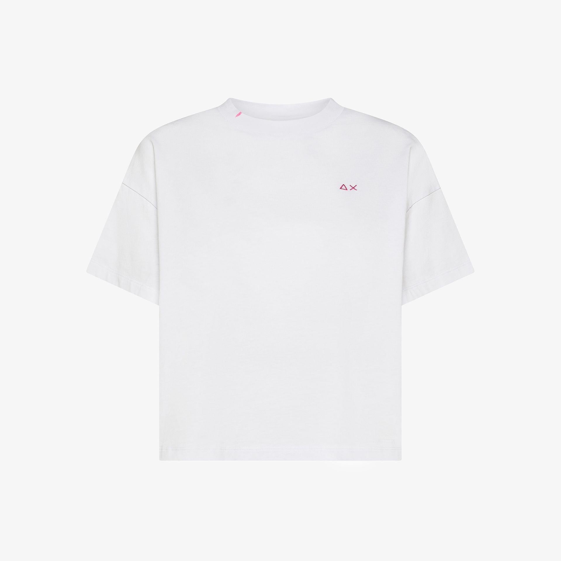 T-shirt in jersey di cotone bianco/fucsia T36242 0120 SUN 68 