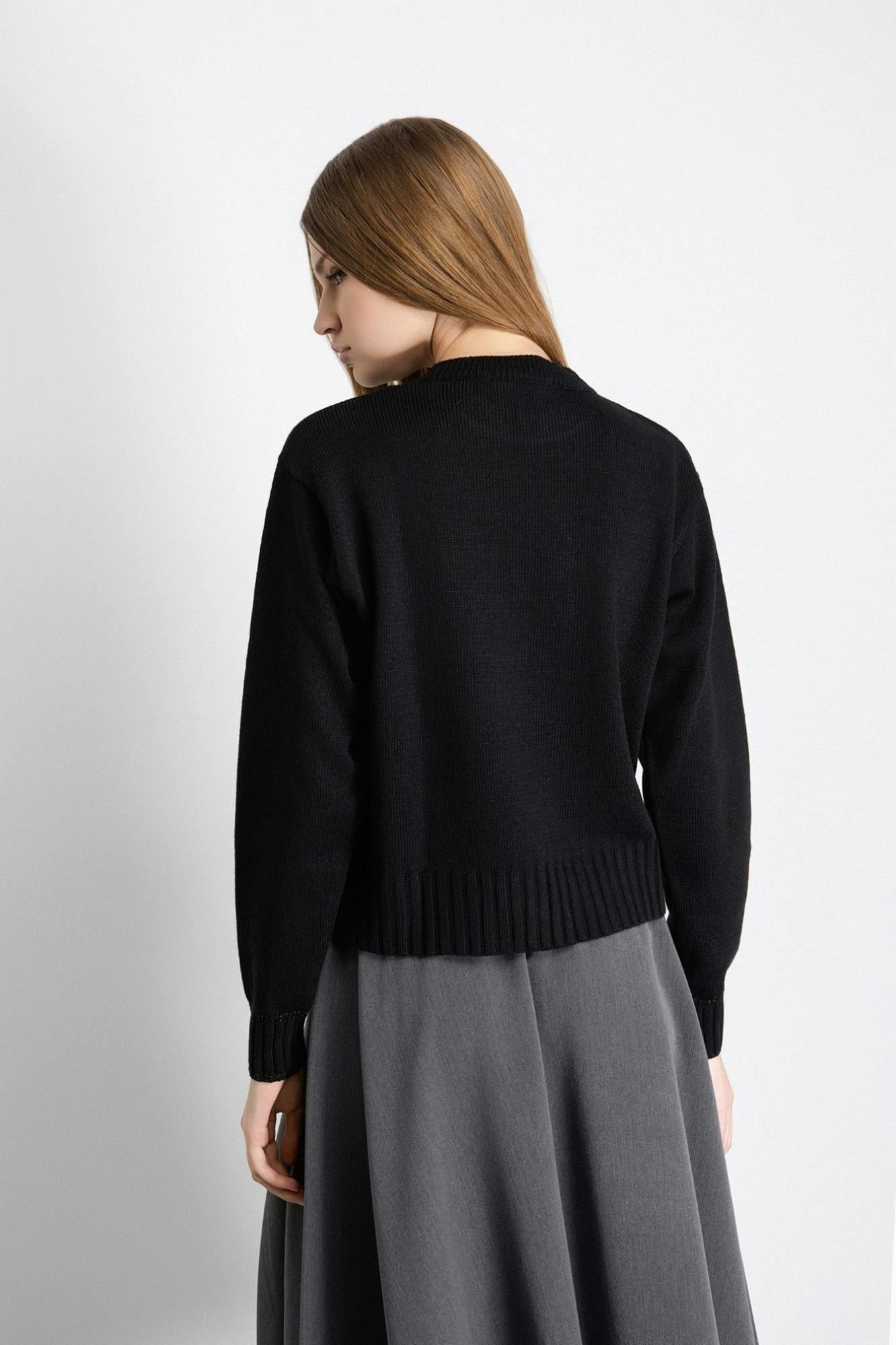 Pullover In Maglia Rasata Con Ricamo Sul Davanti  Nero - Gaëlle Paris GAABW07266-BMFI0001 NE01 GAELLE 