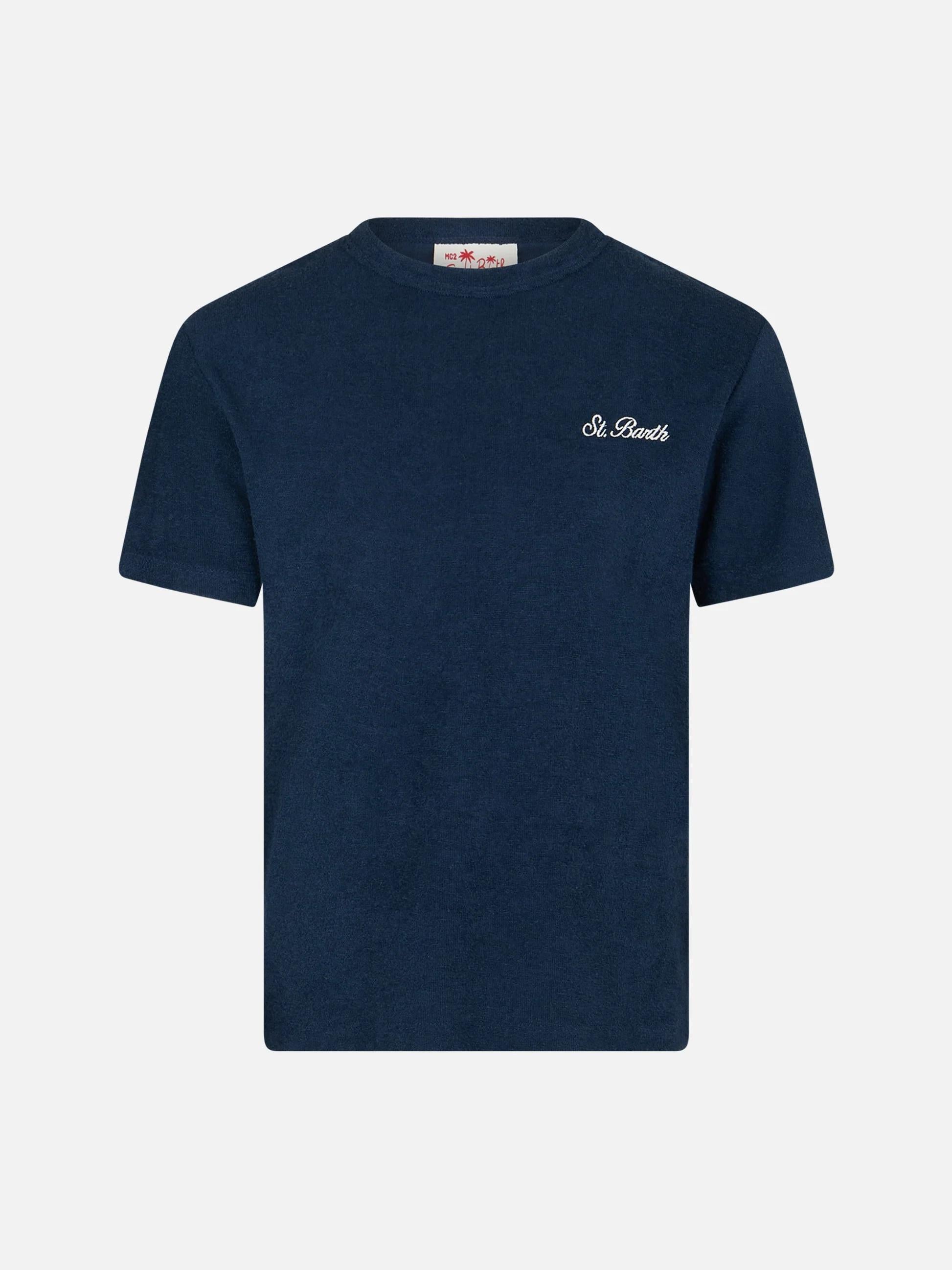 T-shirt da bambino in spugna blu navy Gary con ricamo St. Barth GAR0001 00145L MC2 SAINT BARTH 