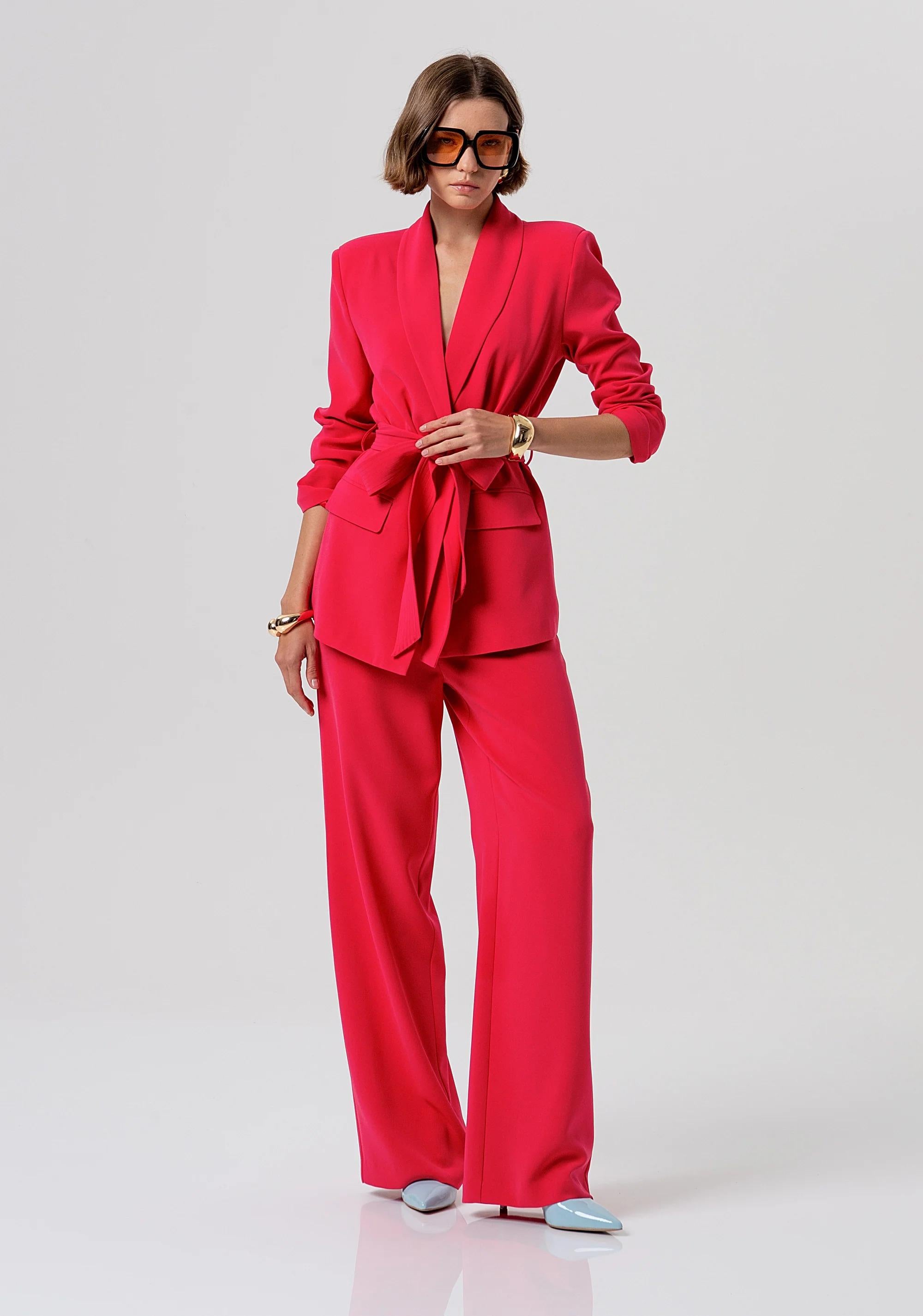 Blazer con Scollo a V e Dettagli a Volant cherry FR26SJ3002W83001 101 FRACOMINA 