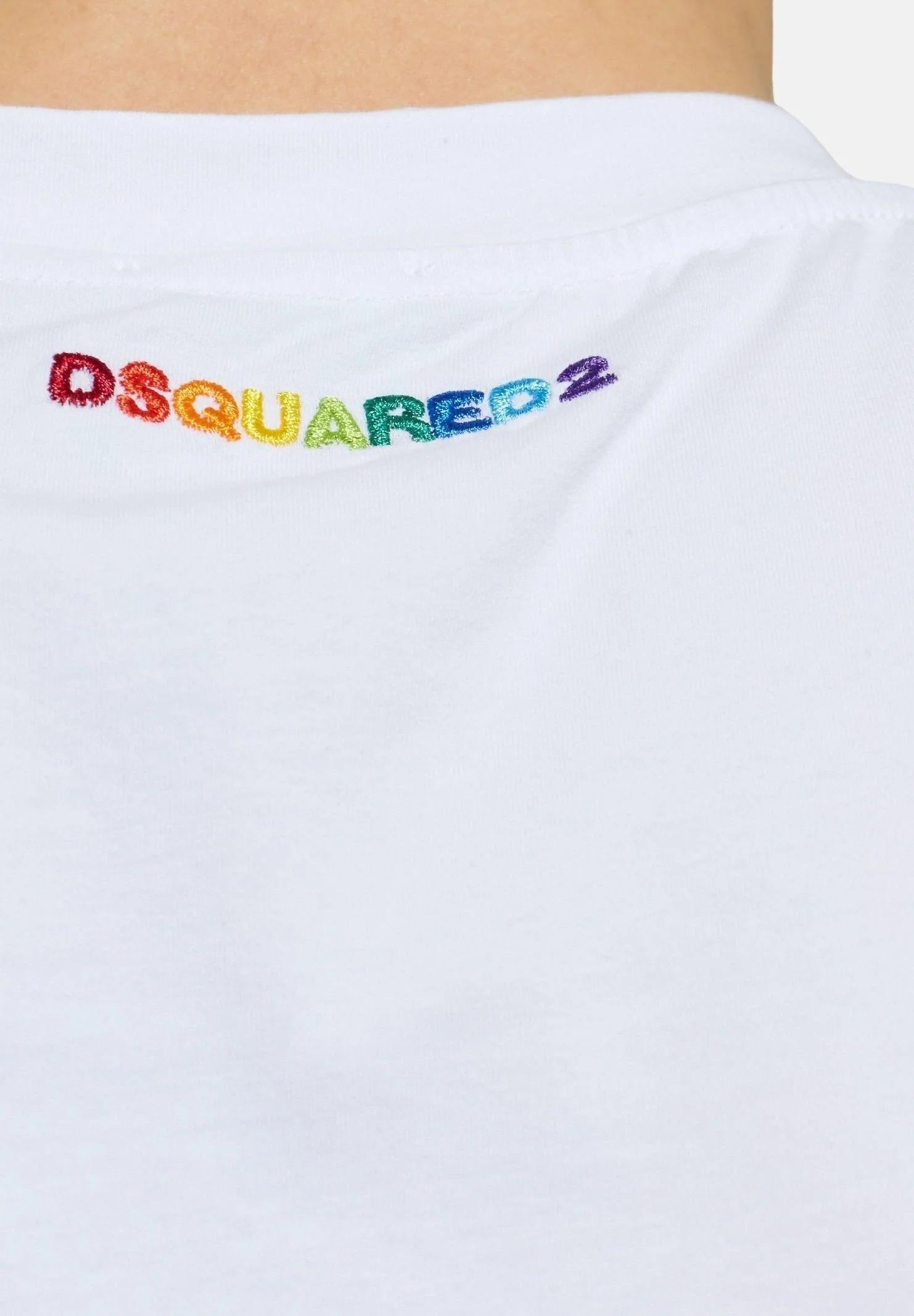 DSQUARED2 T-shirt a manica corta bianca da uomo con ricamo logo sul retro D9M206250100 D9M206250 100 DSQUARED 