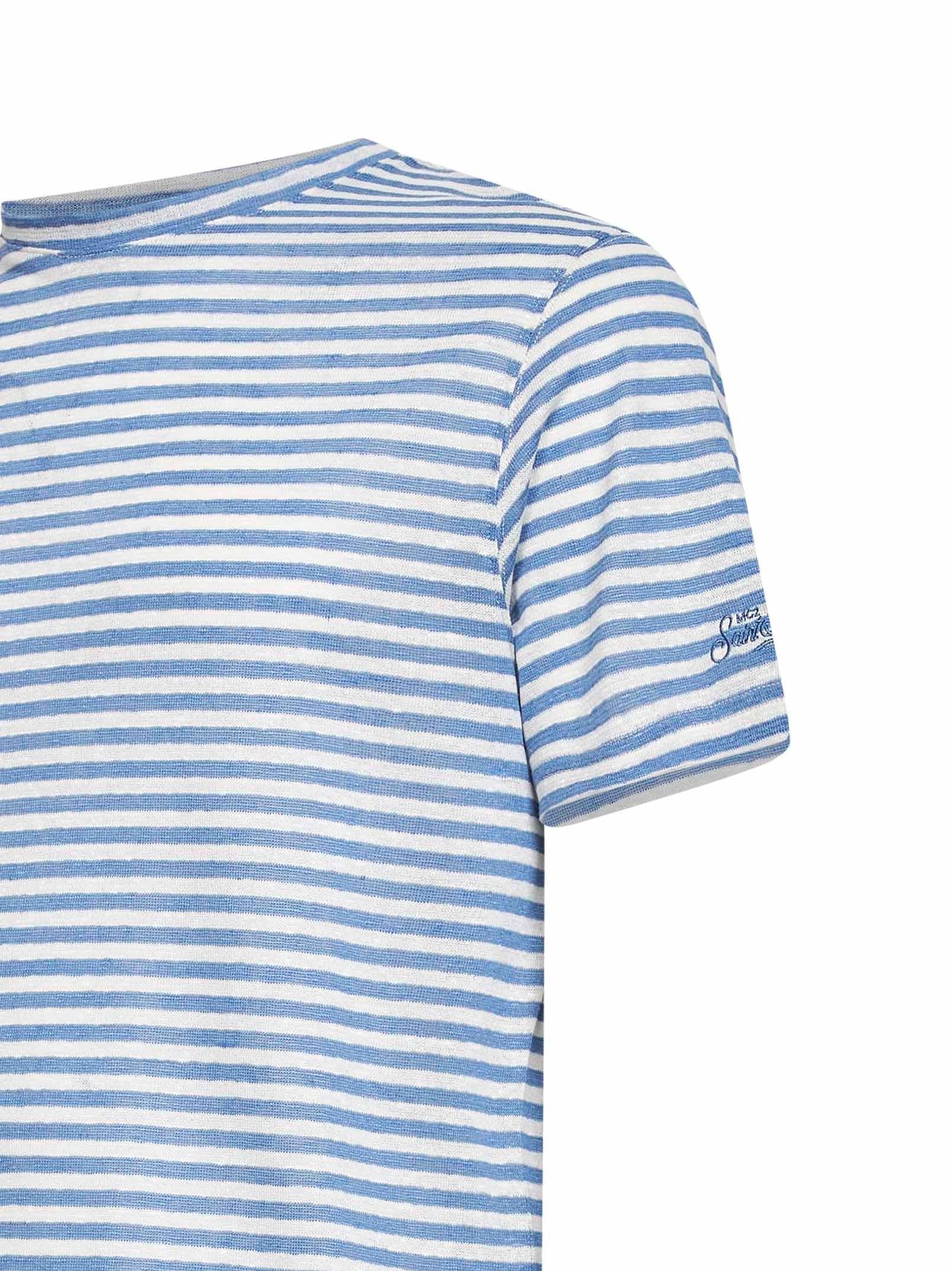 MC2 SAINT BARTH<BR/>T-shirt Dover in misto lino a righe azzurro e panna con ricamo logo DOV0010 01241L MC2 SAINT BARTH 